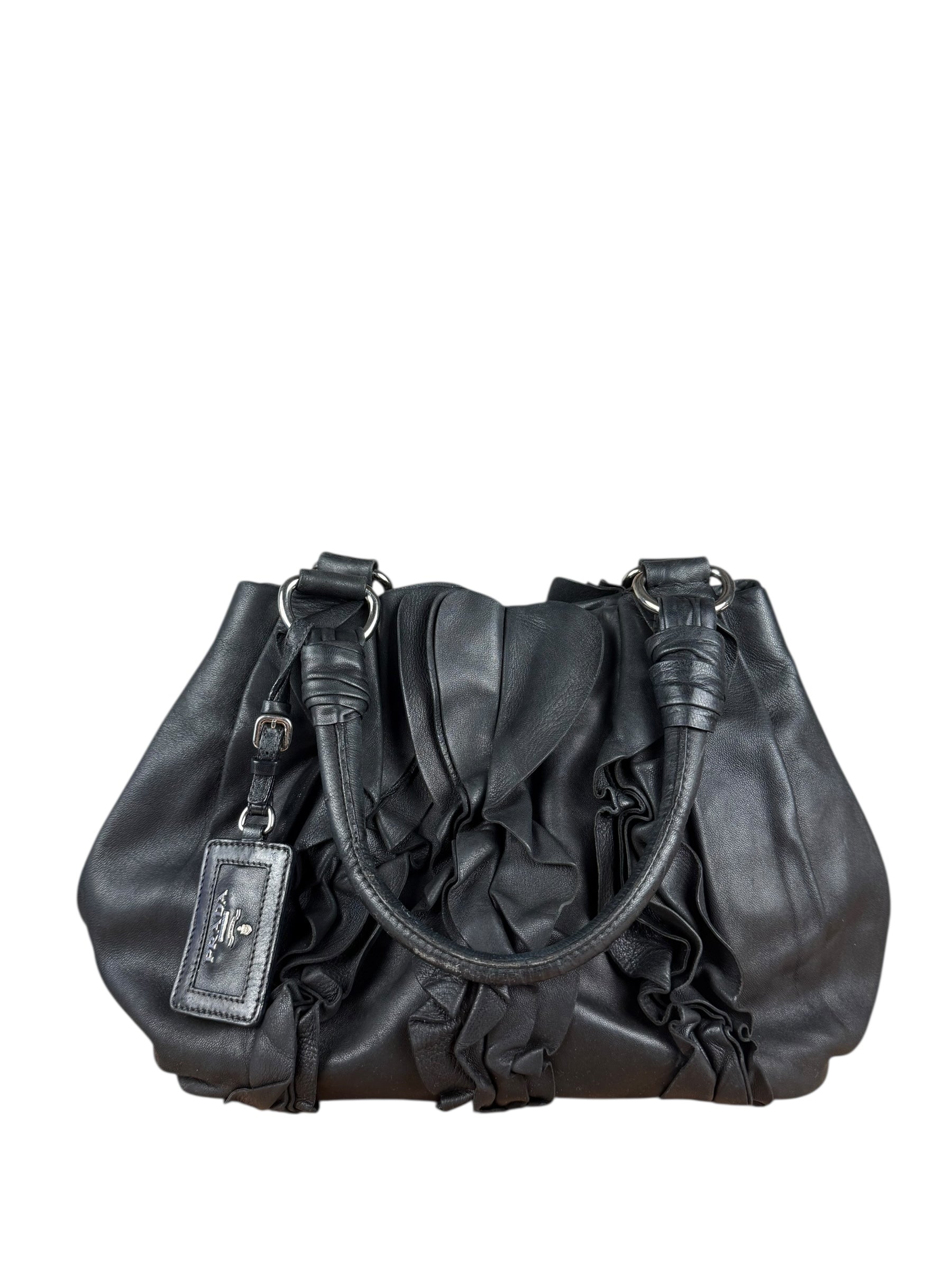 Prada Nappa Leather Ruffle Hobo Shoulder Bag
