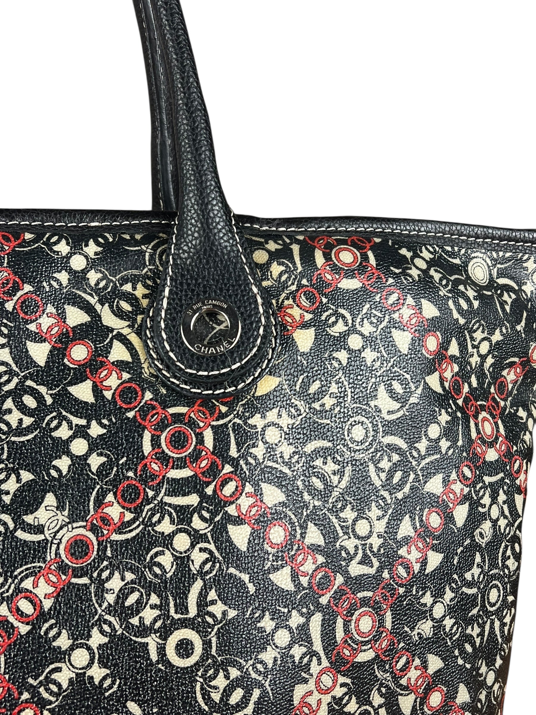 Chanel Optic Coco Chainlink Print Shoulder Tote