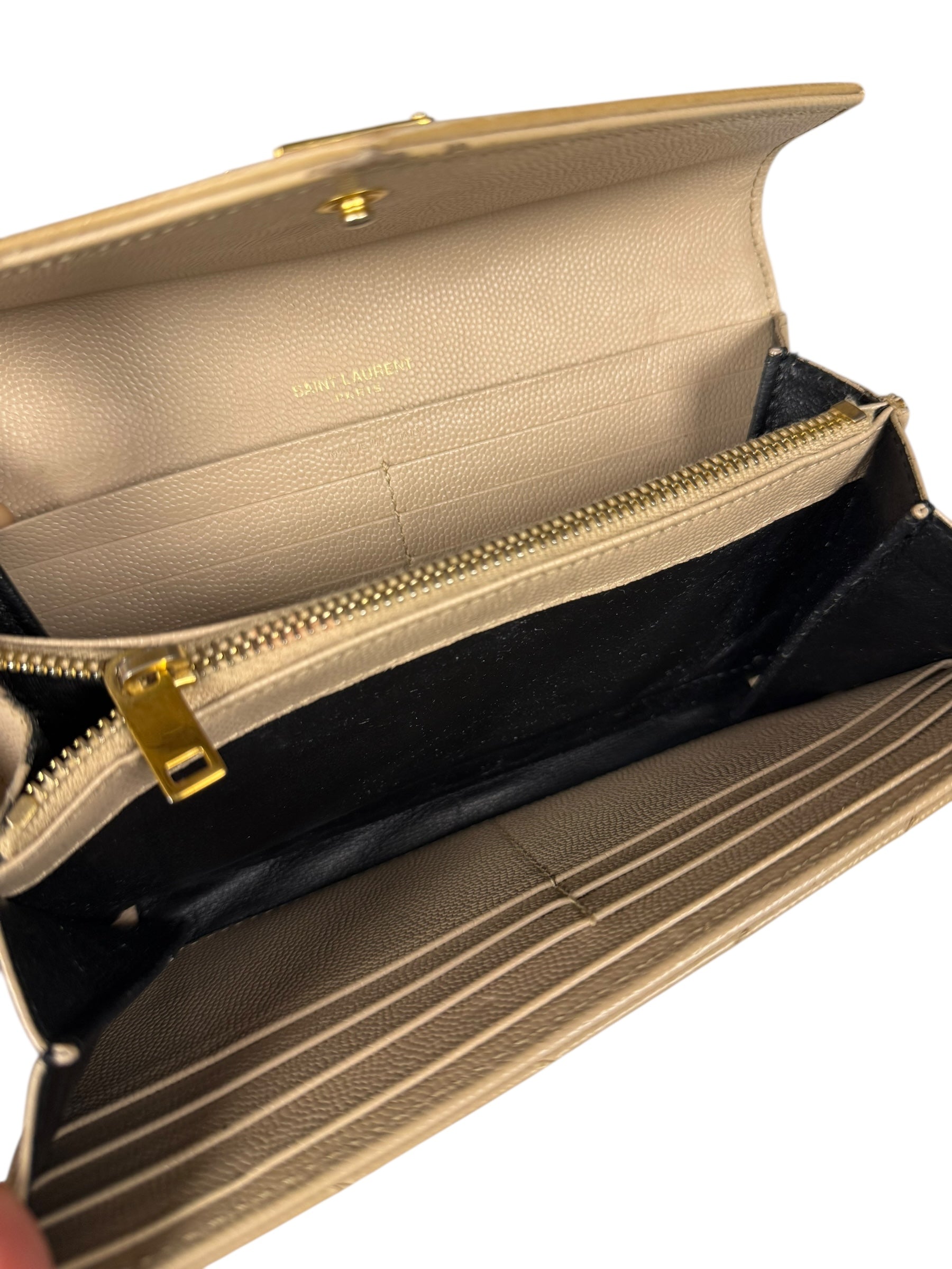 Saint Laurent Beige Grain de Poudre Chevron Long Wallet