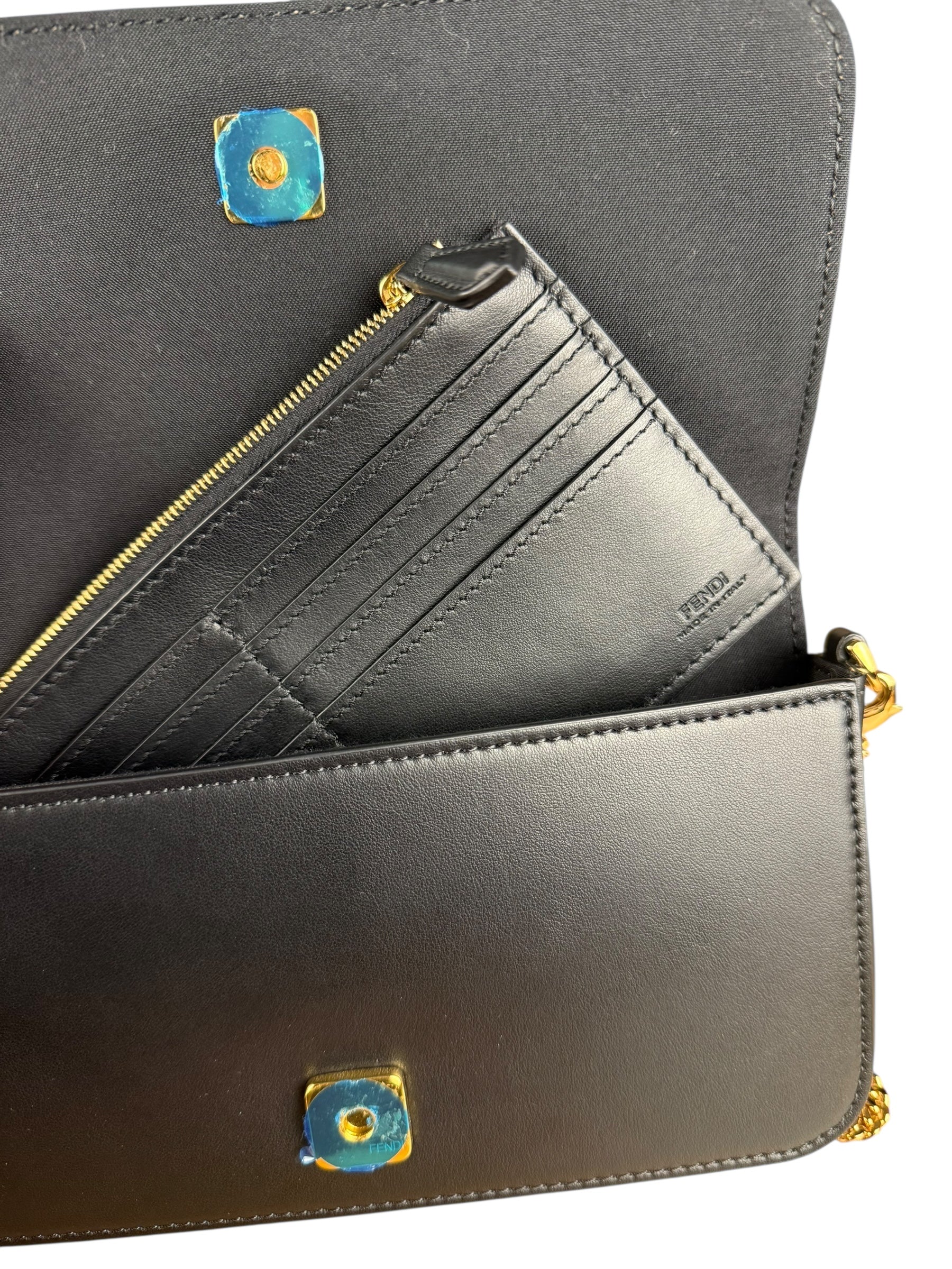 Fendi Fendigraphy Black Leather Wallet on Chain