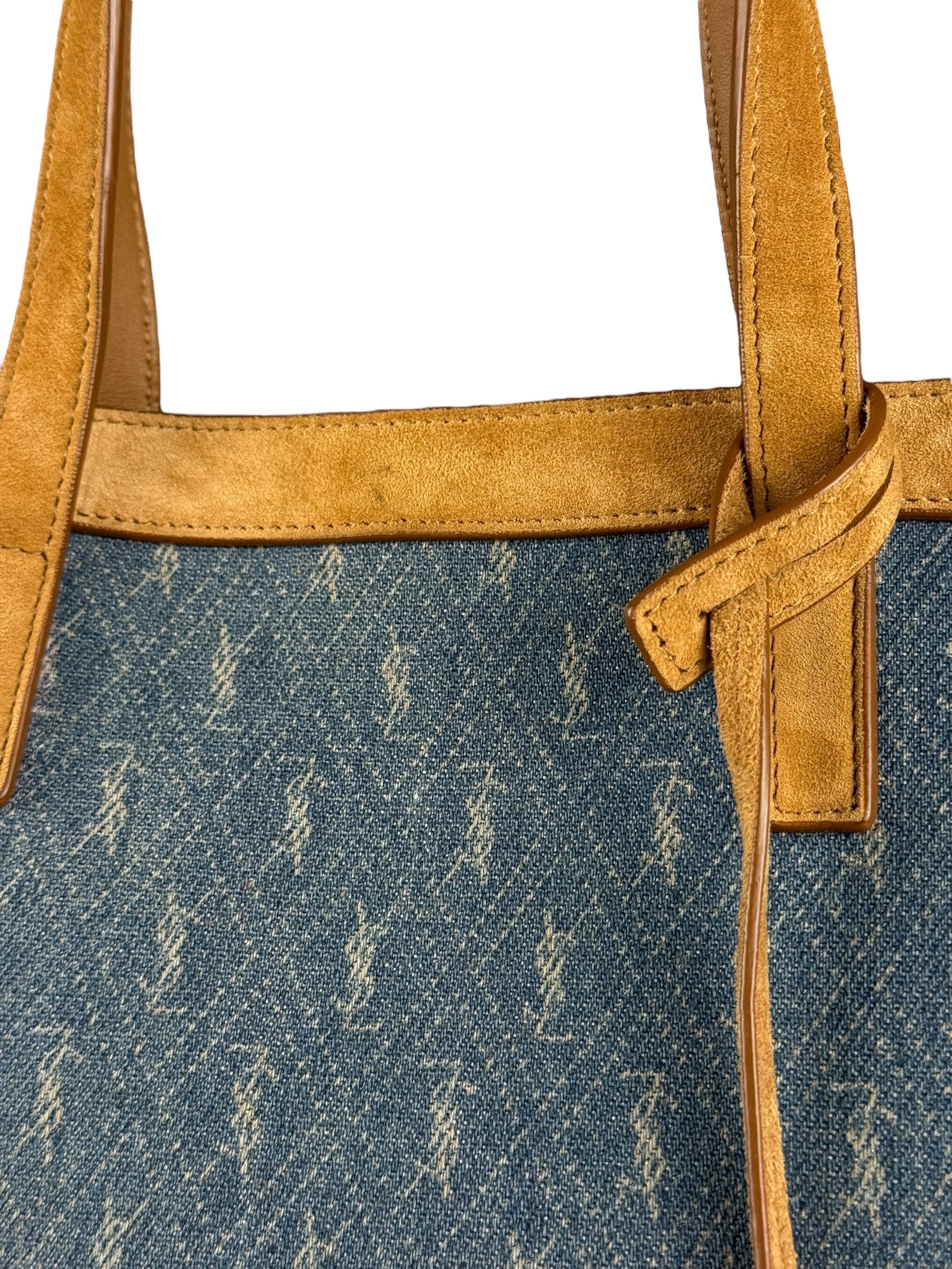 Saint Laurent Monogram Print Denim Bucket Tote