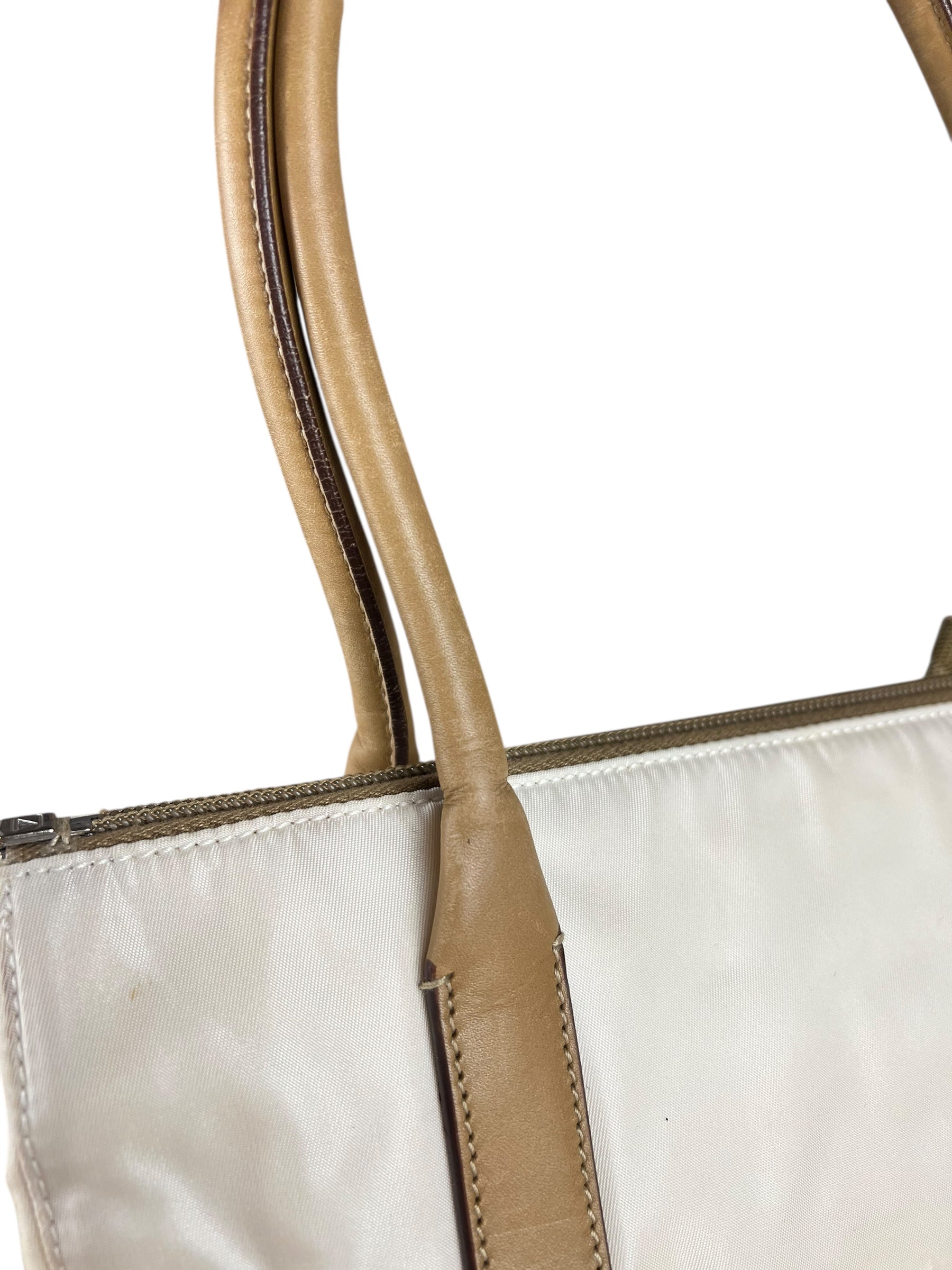 Prada Vintage White/Brown Top Handle Bag
