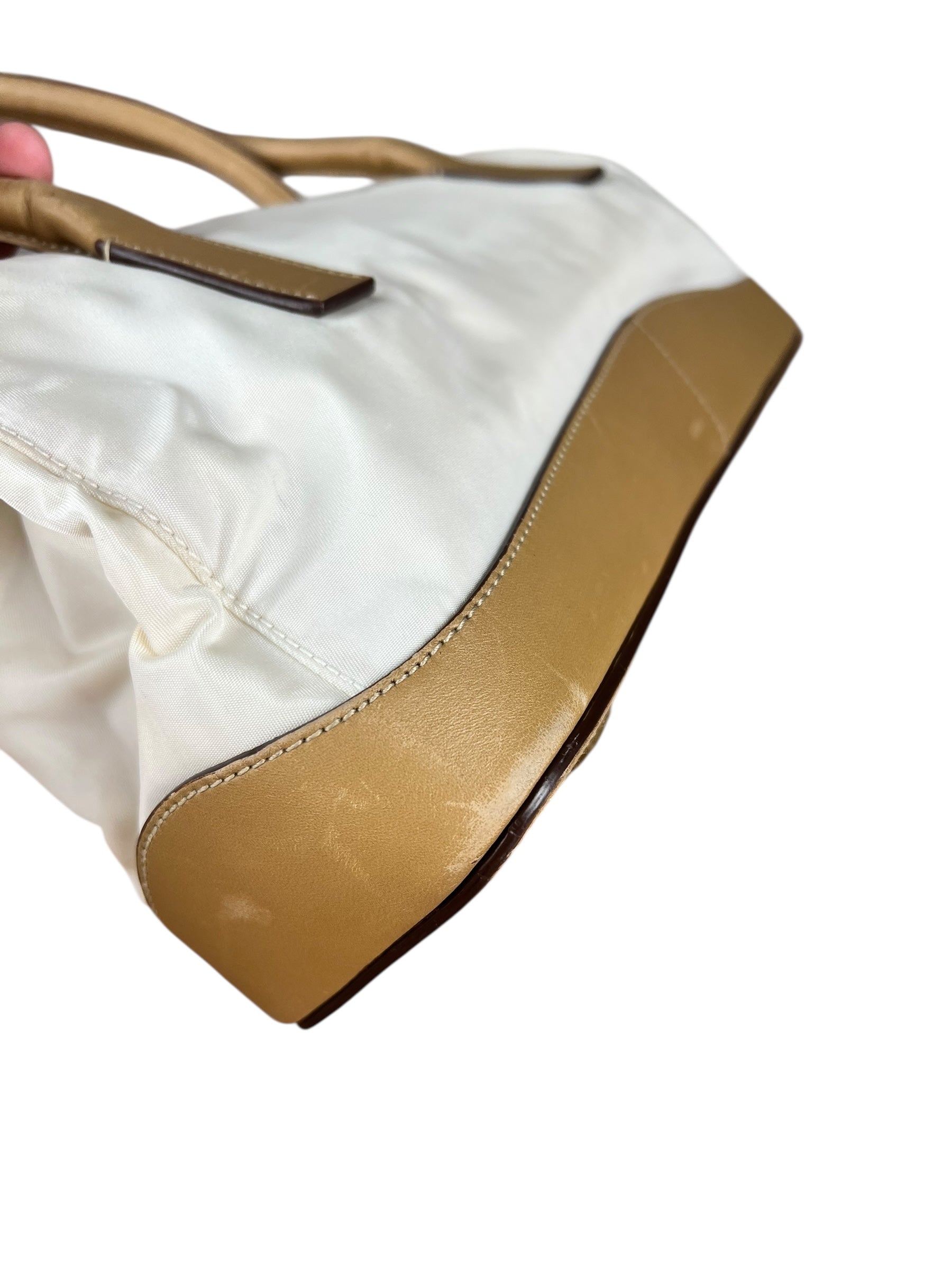 Prada Vintage White/Brown Top Handle Bag