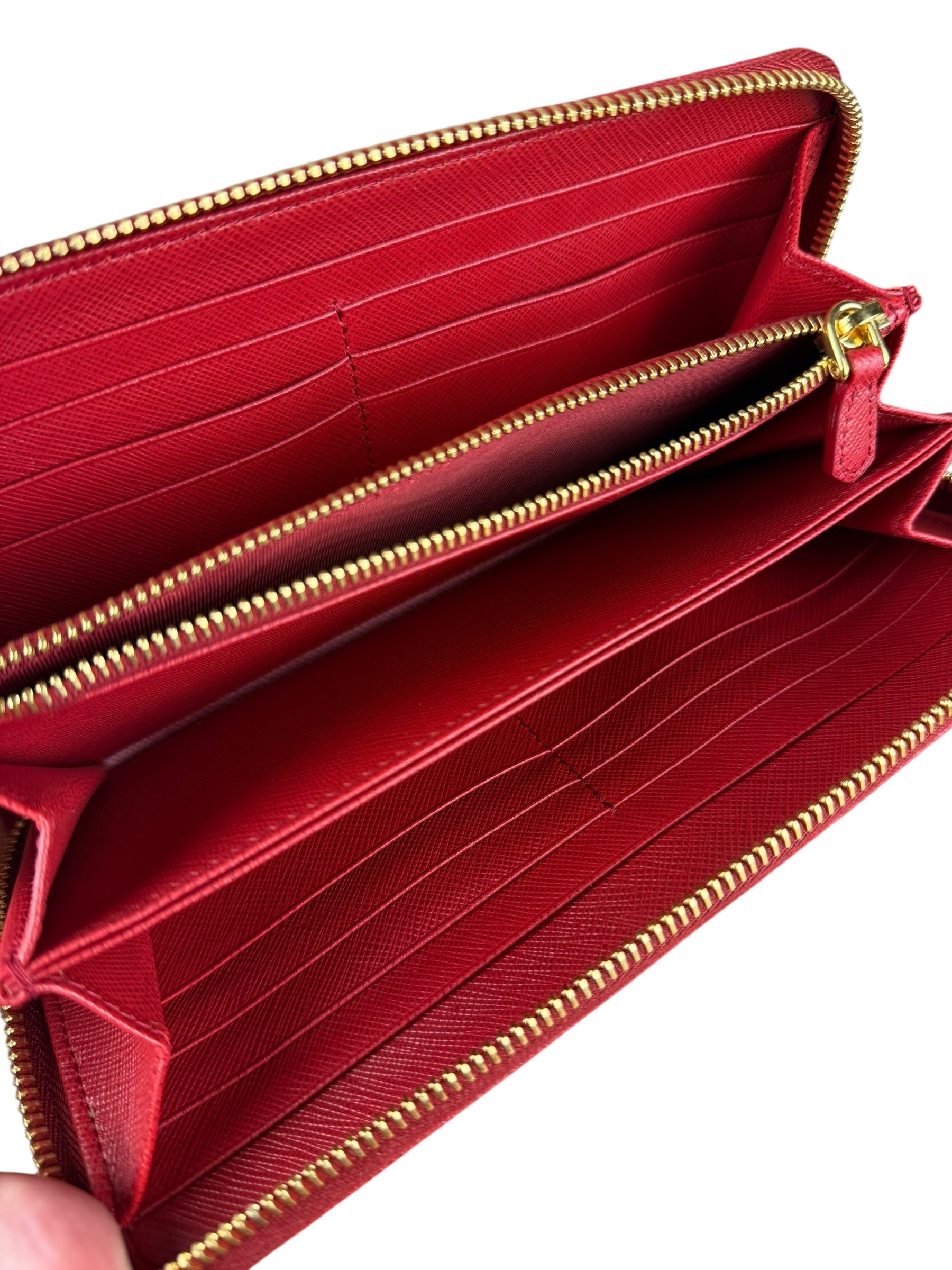 Prada Red Saffiano Leather Long Zippy Wallet