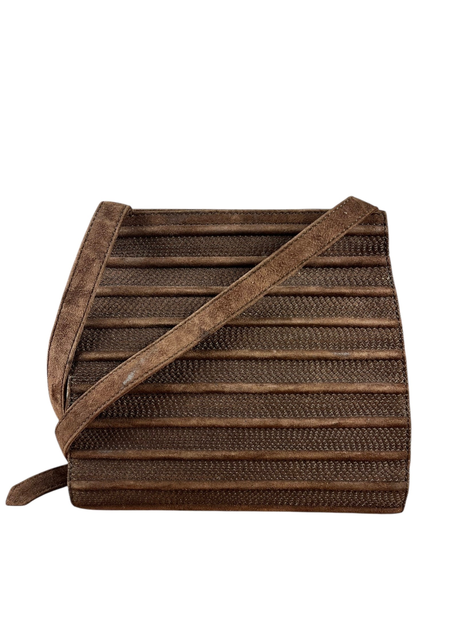 Loewe Vintage Striped Brown Suede Crossbody