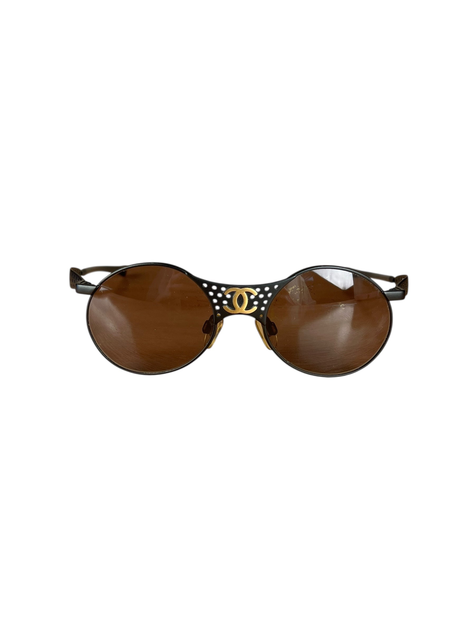 Chanel Steampunk Oval Gold Logo Sunglasses