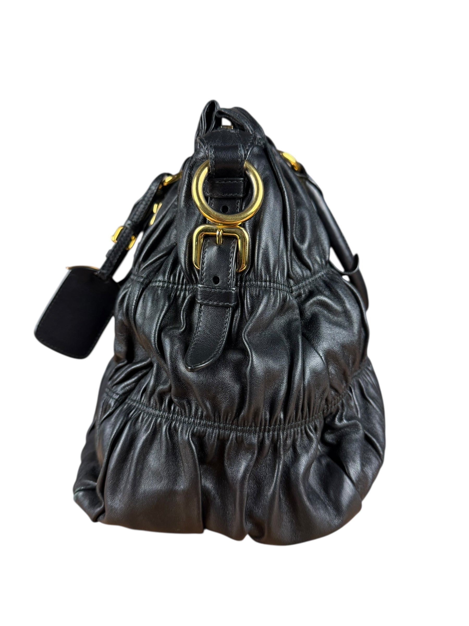 Prada Nappa Leather Ruffle Hobo Shoulder Bag