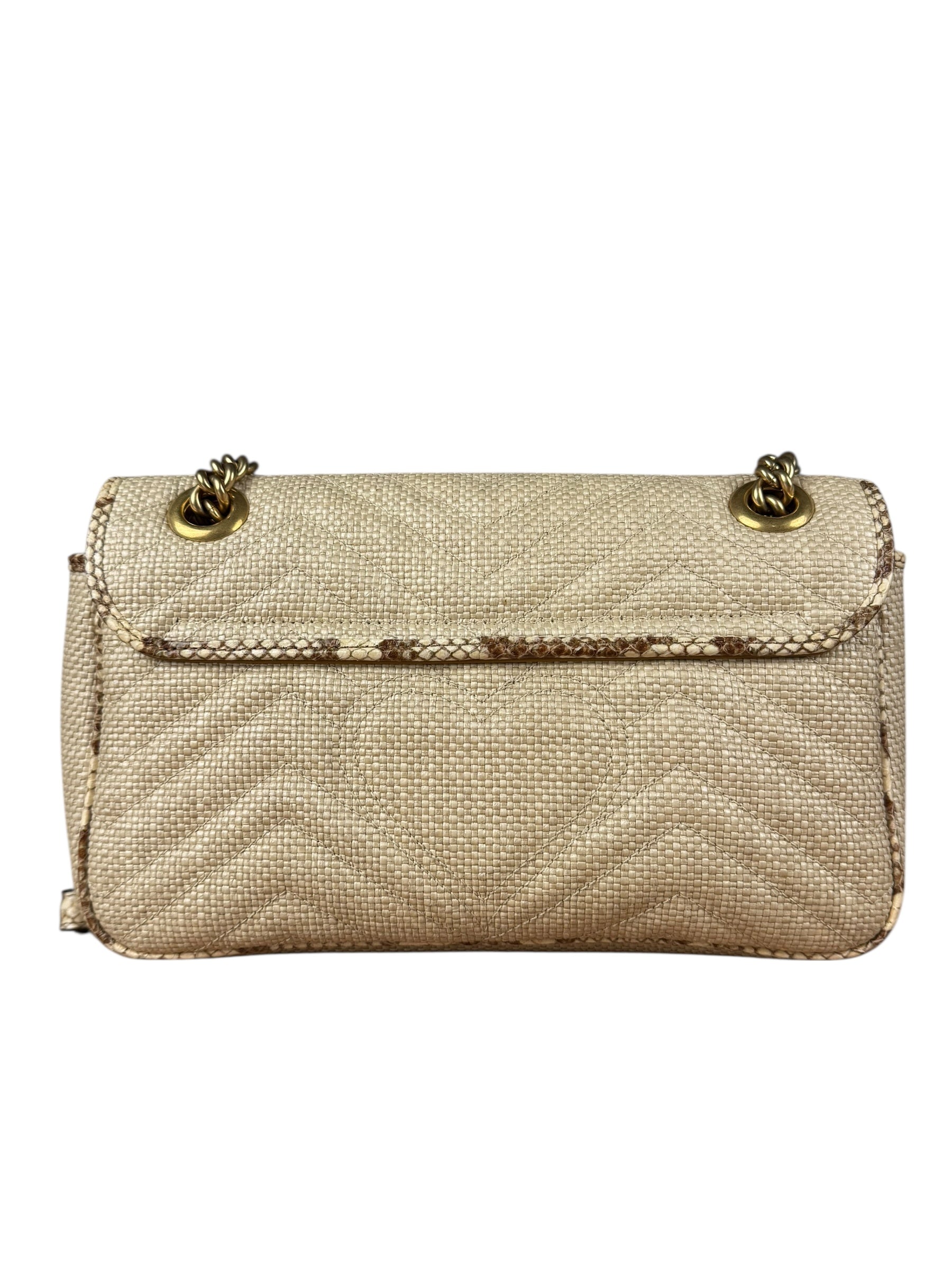 Gucci Raffia Snake-Trimmed Marmont Chain Bag