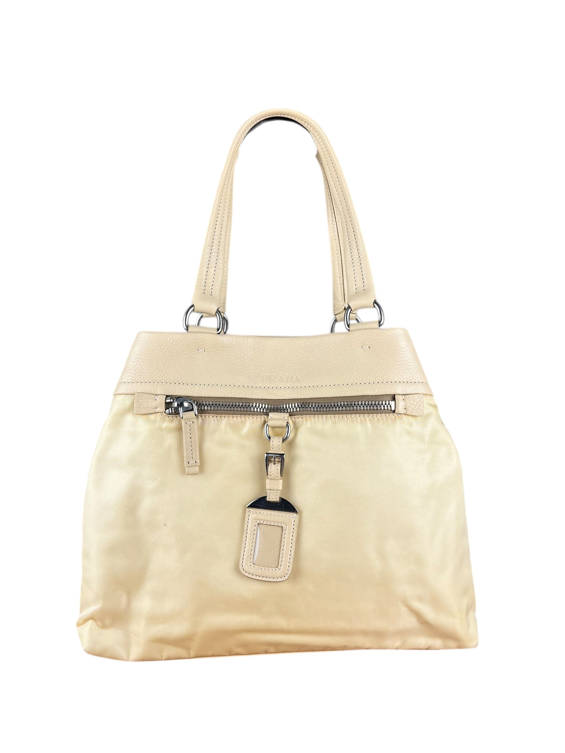 Prada Beige Nylon/Leather Shoulder Bag