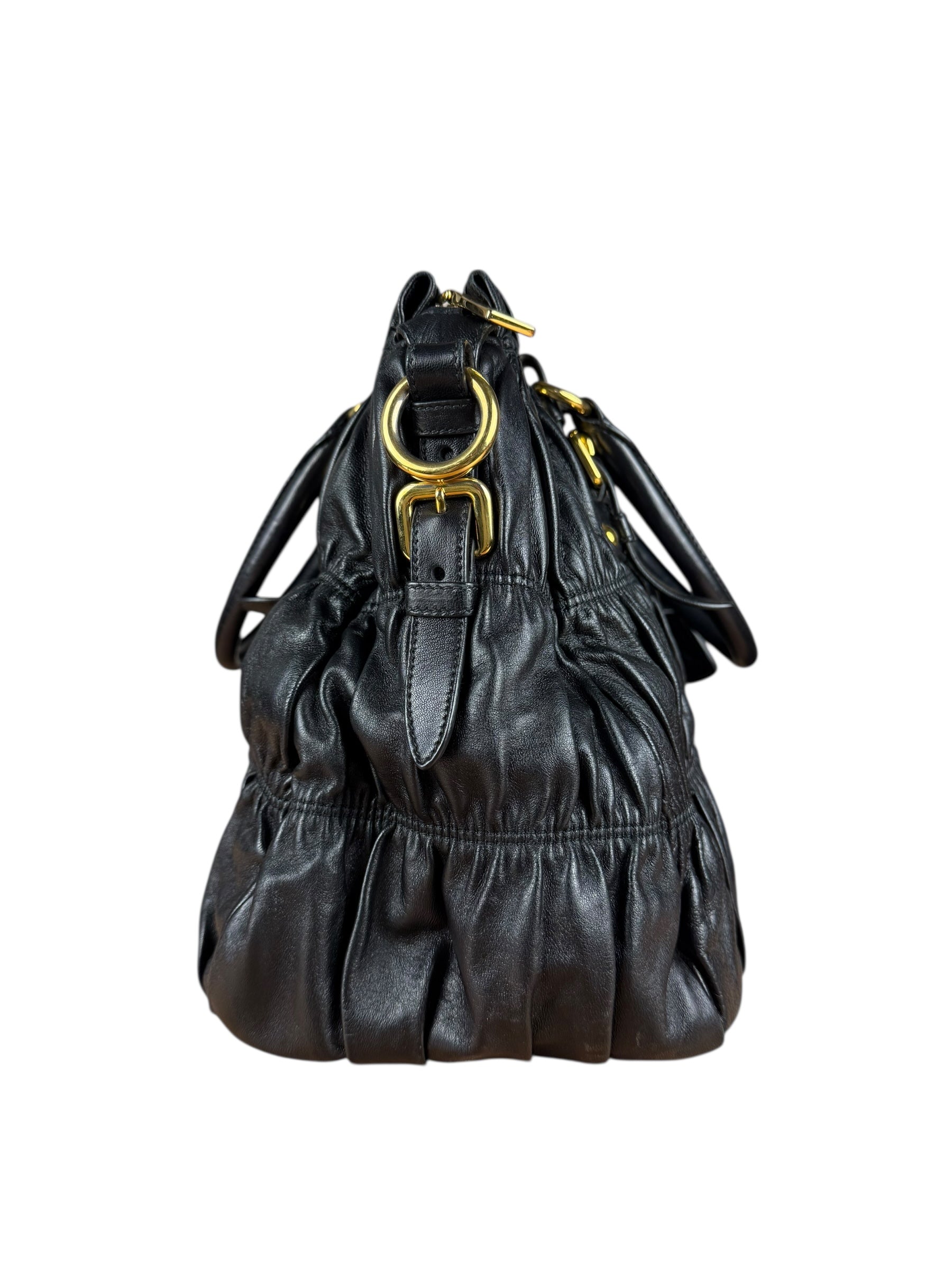 Prada Nappa Leather Ruffle Hobo Shoulder Bag