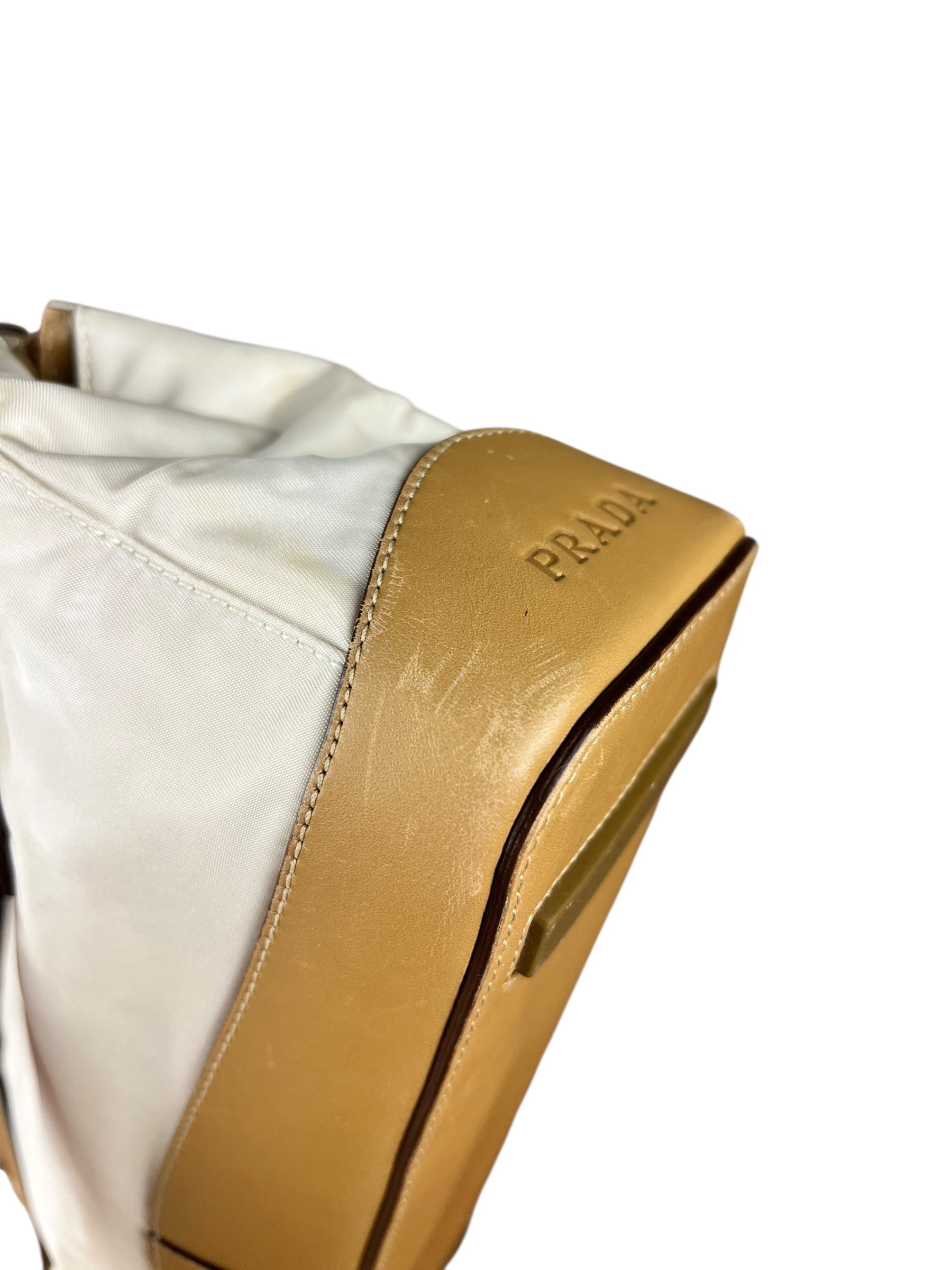 Prada Vintage White/Brown Top Handle Bag
