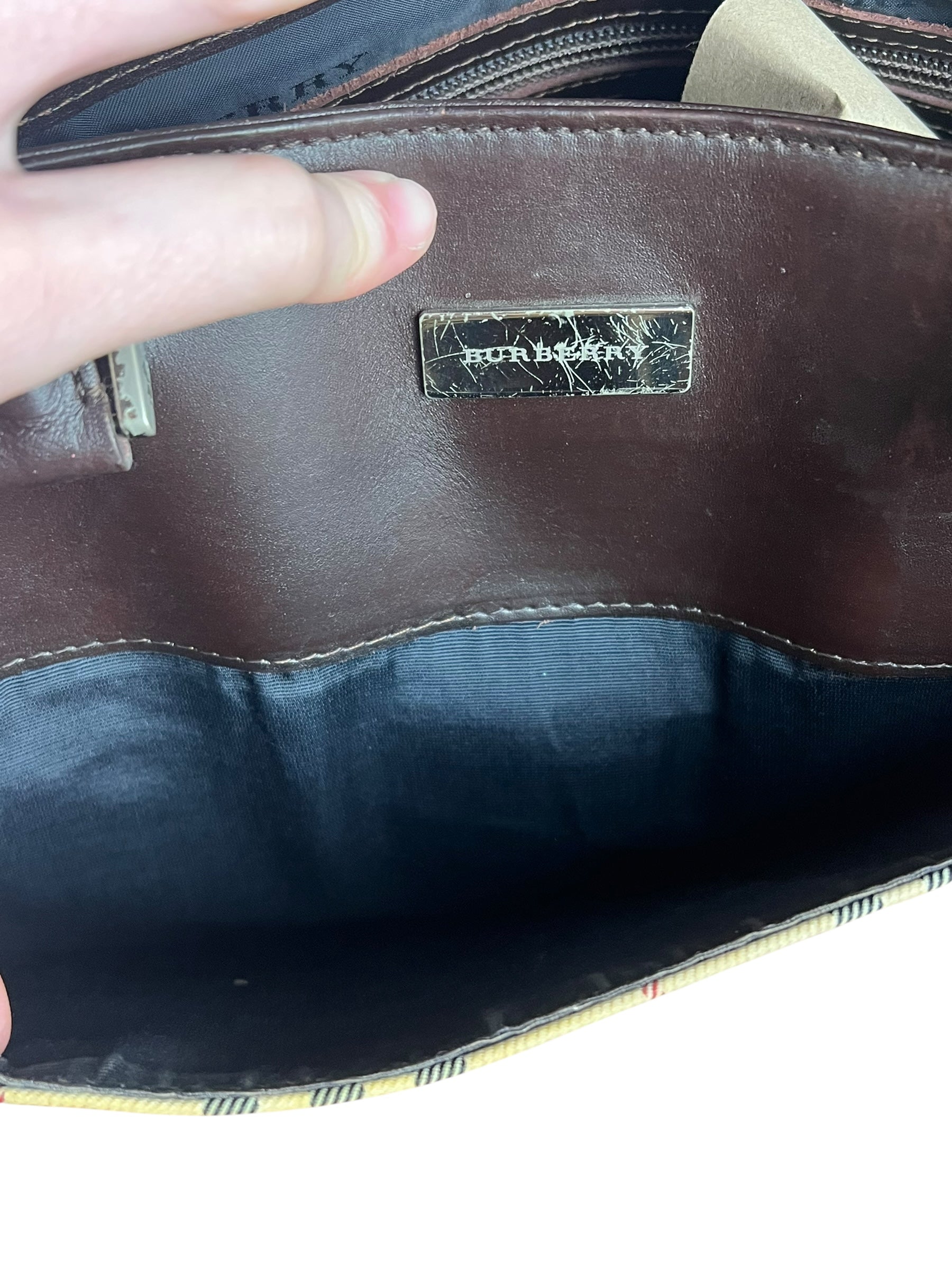 Burberry Leather Trim Nova Check Tote Bag