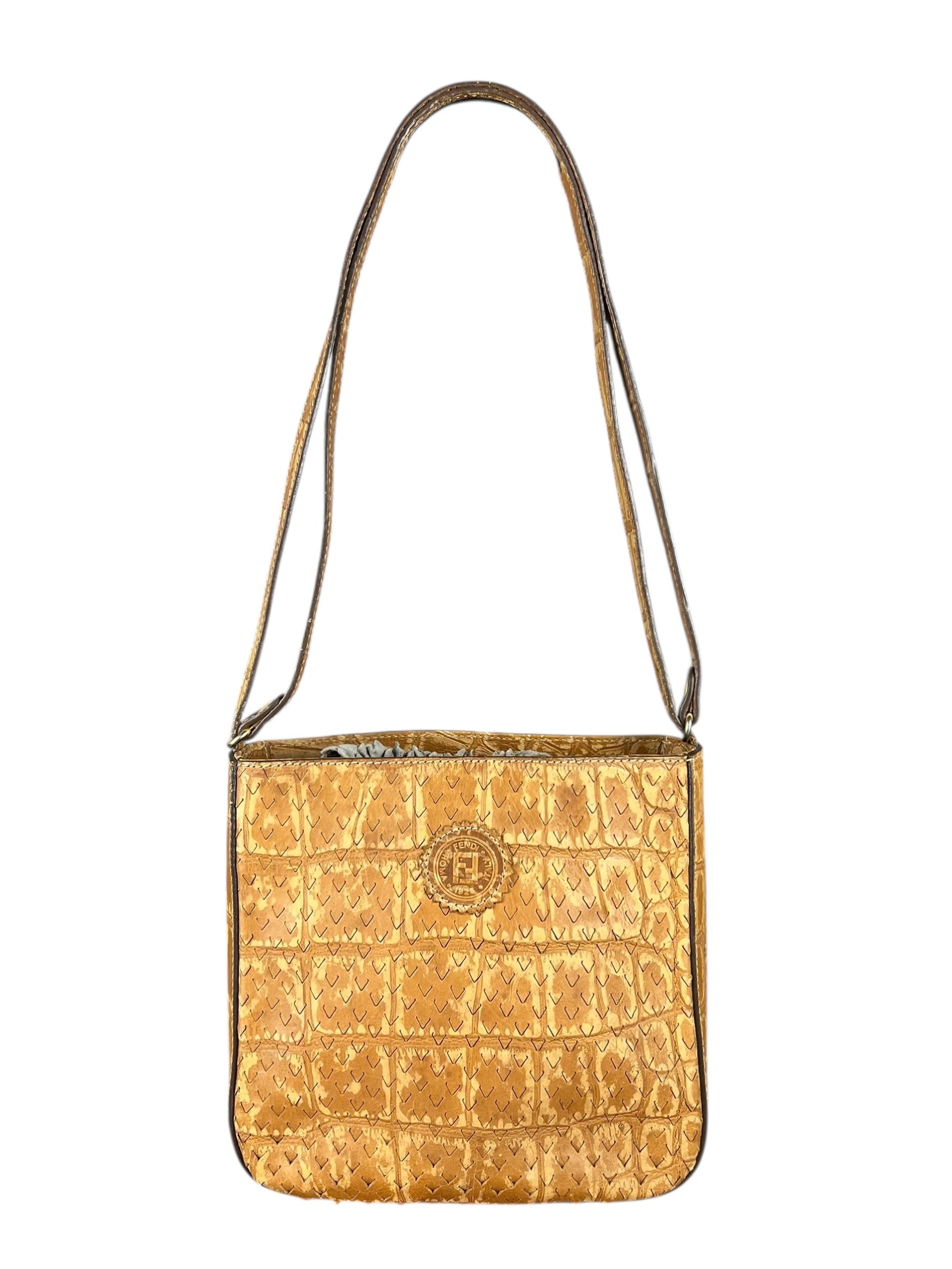 Fendi Vintage Crocodile-Embossed Leather Crossbody Bag