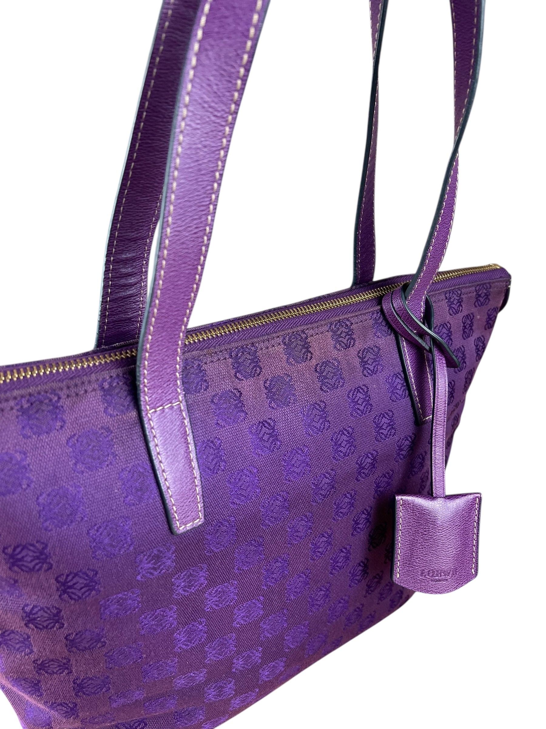 Loewe Vintage Purple Anagram Shoulder Tote