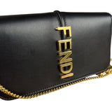 Fendi Fendigraphy Black Leather Wallet on Chain