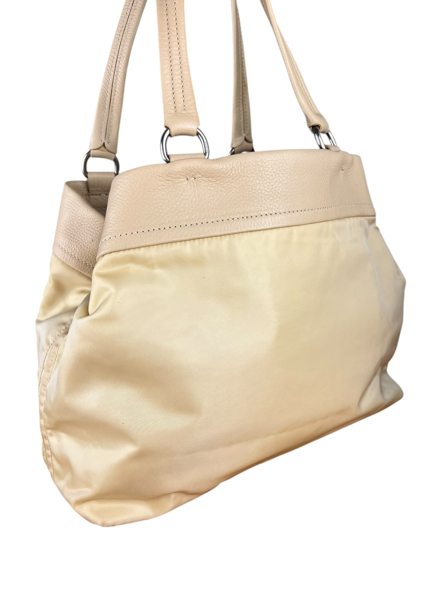 Prada Beige Nylon/Leather Shoulder Bag