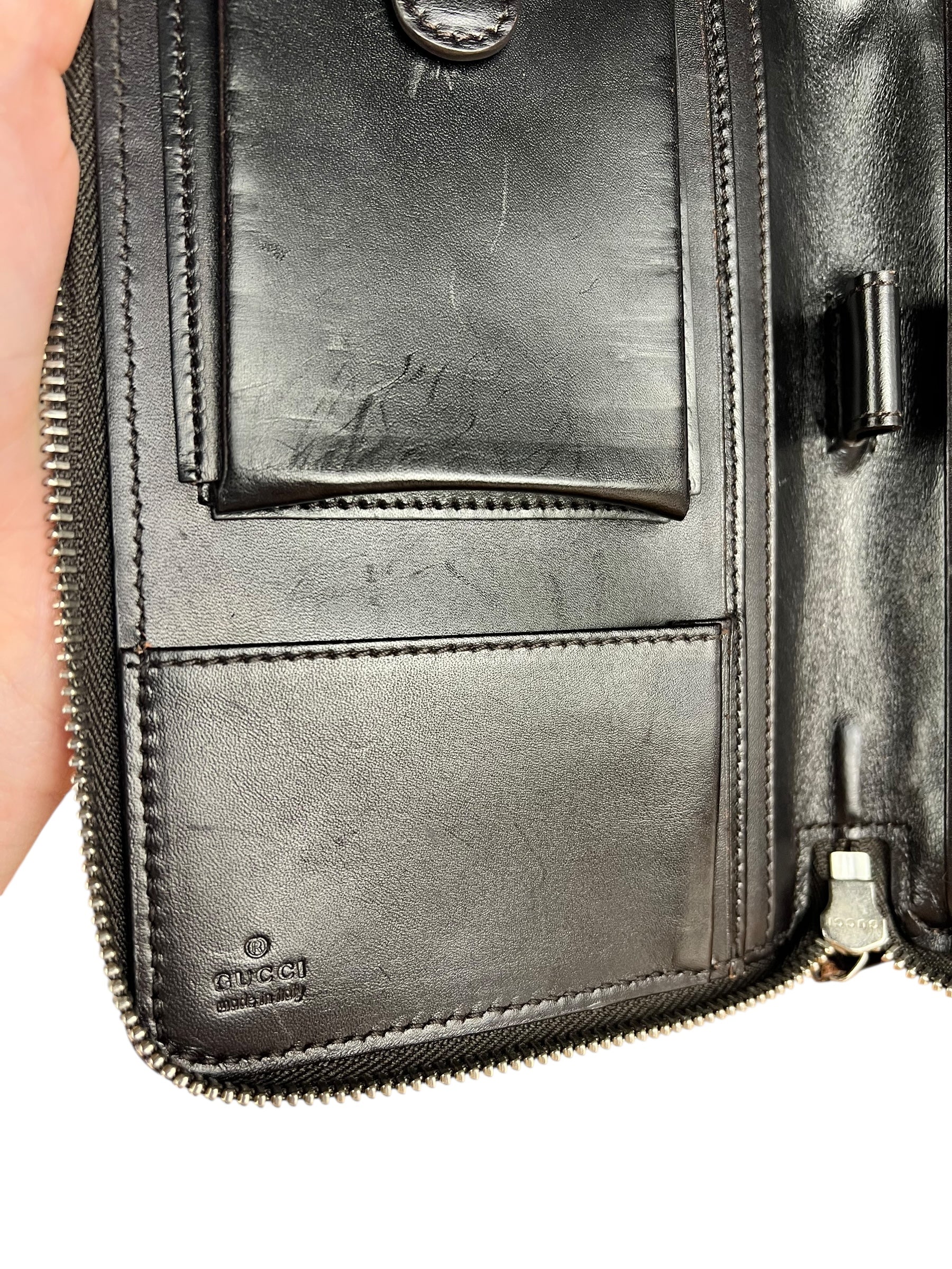 Gucci Diamante Leather Zippy Top Handle Organizer