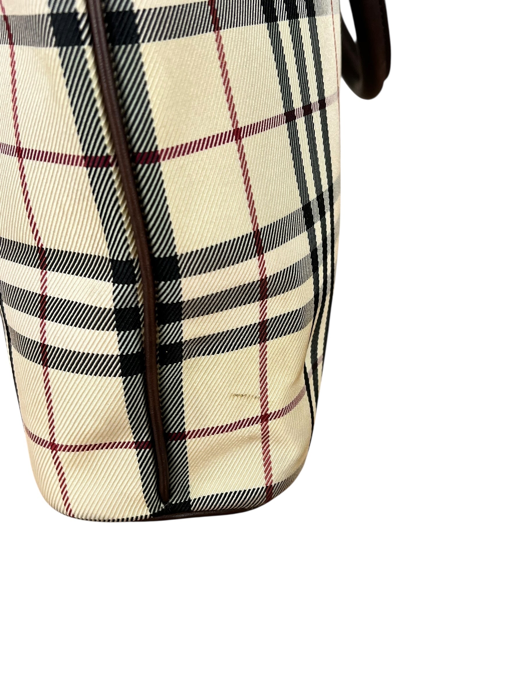 Burberry Leather Trim Nova Check Tote Bag