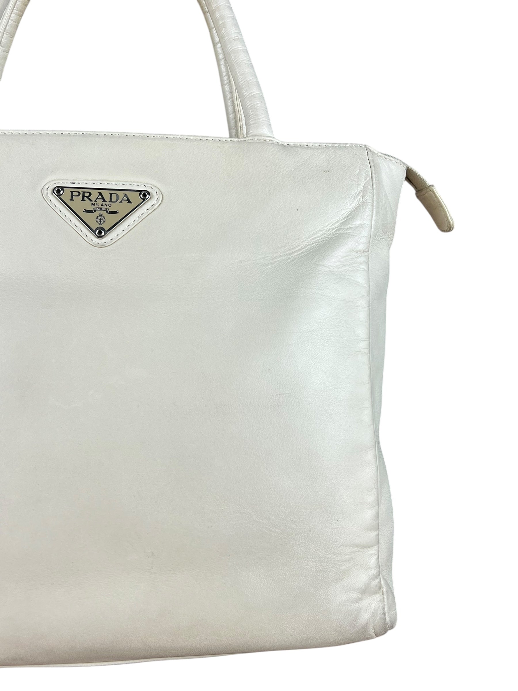 Prada Leather Tote Bag Beige/Ivory