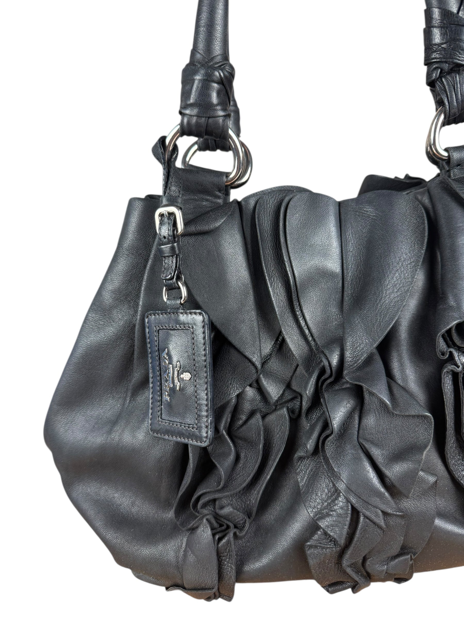 Prada Nappa Leather Ruffle Hobo Shoulder Bag