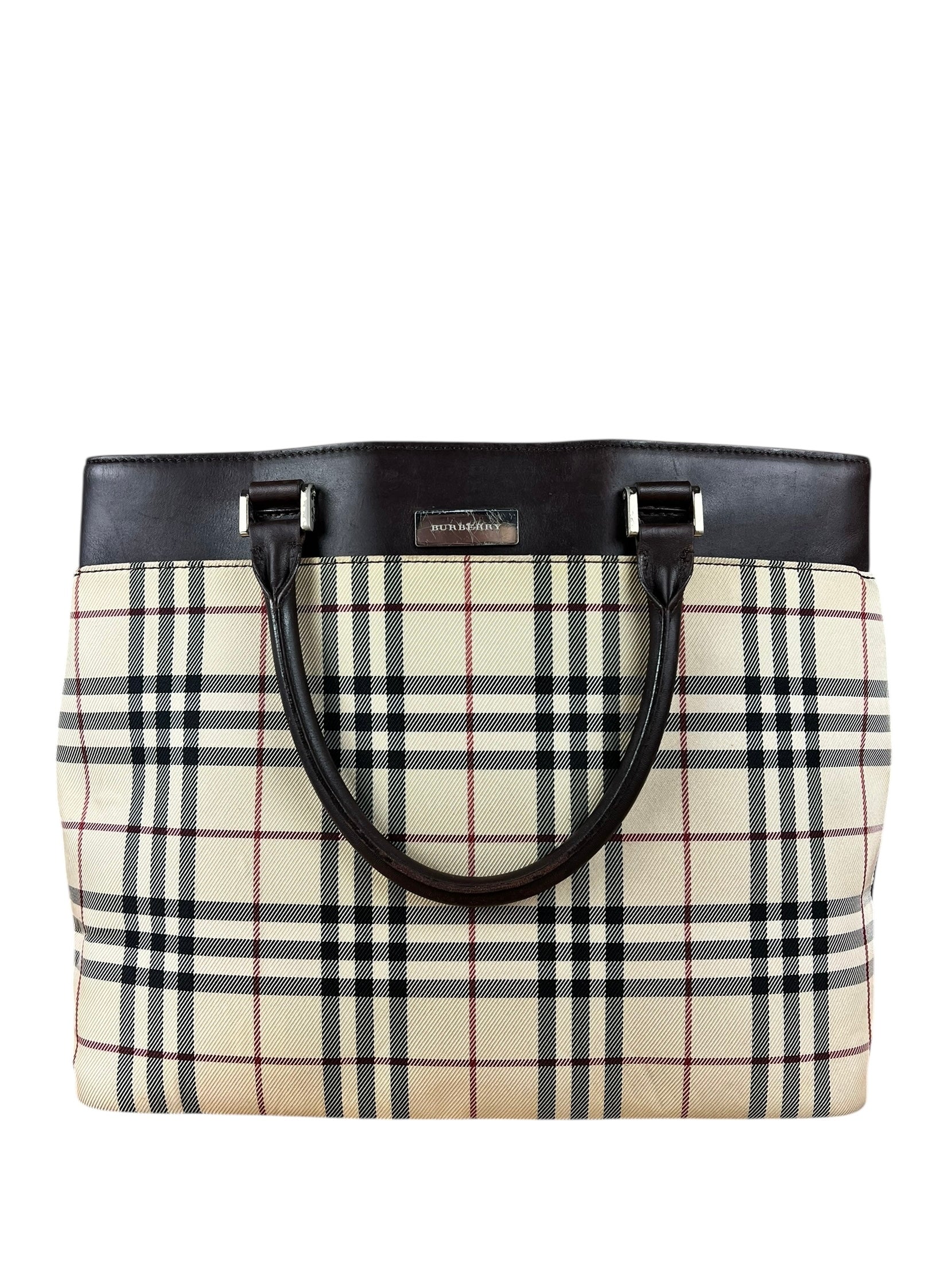 Burberry Leather Trim Nova Check Tote Bag