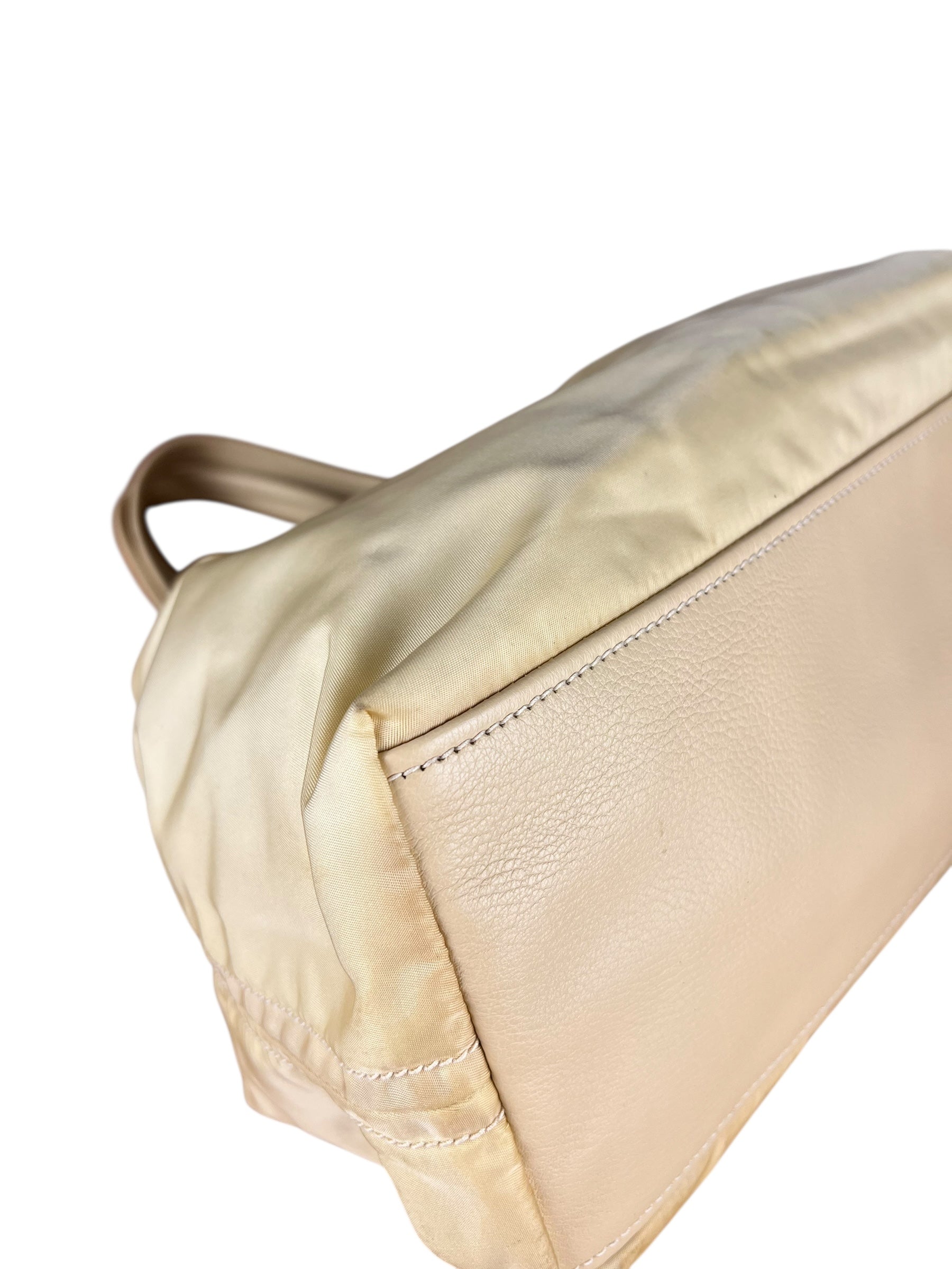 Prada Beige Nylon/Leather Shoulder Bag