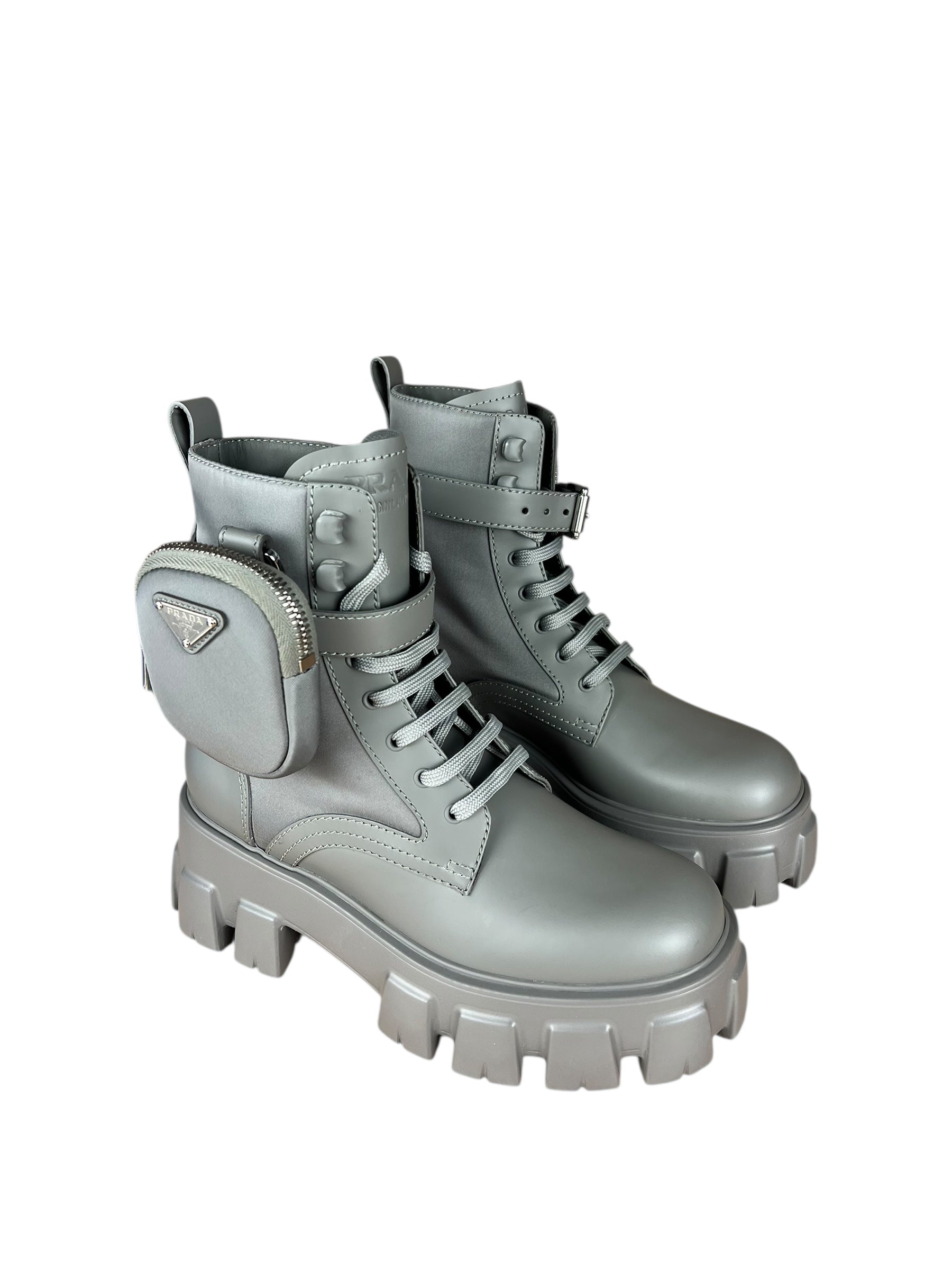 Prada Monolith Leather and Re-Nylon Pouch Boots
