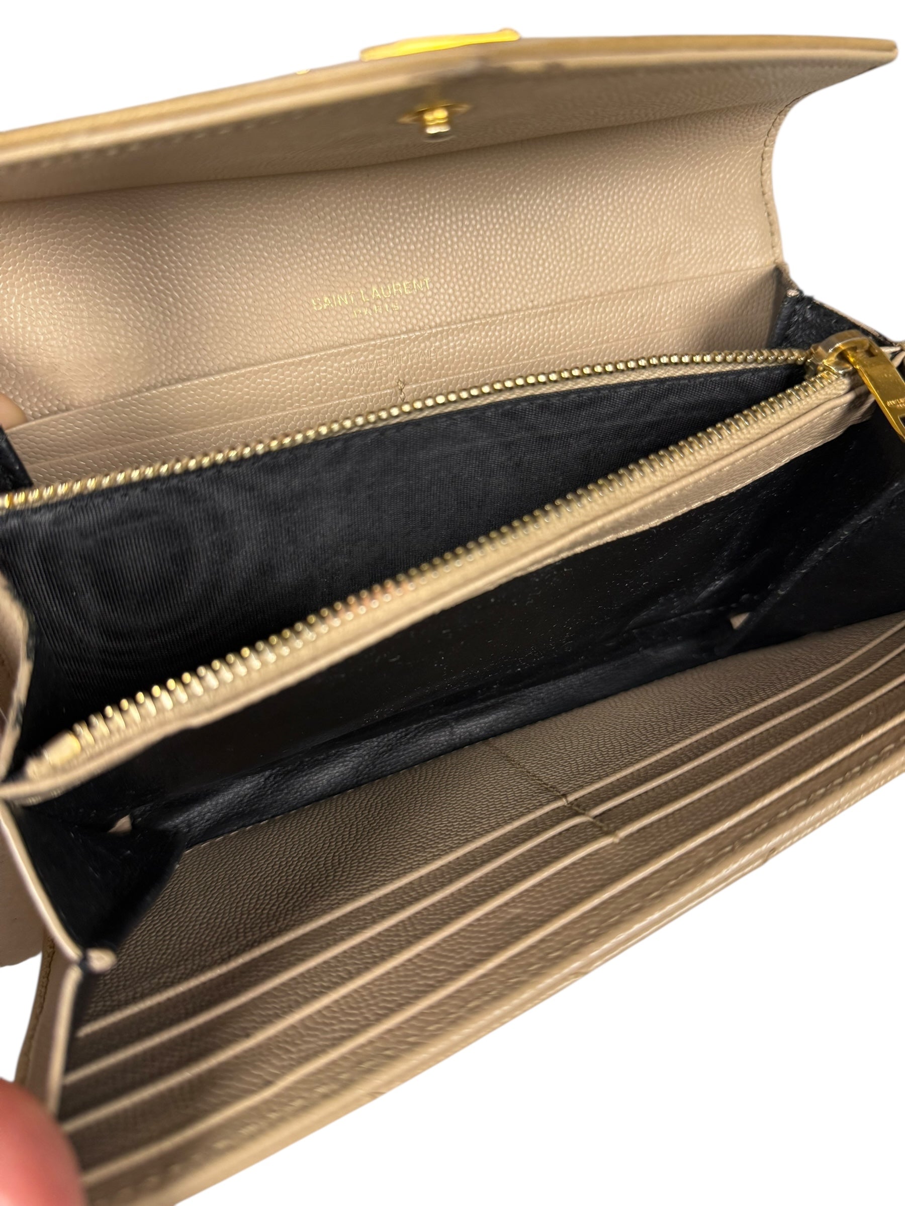 Saint Laurent Beige Grain de Poudre Chevron Long Wallet