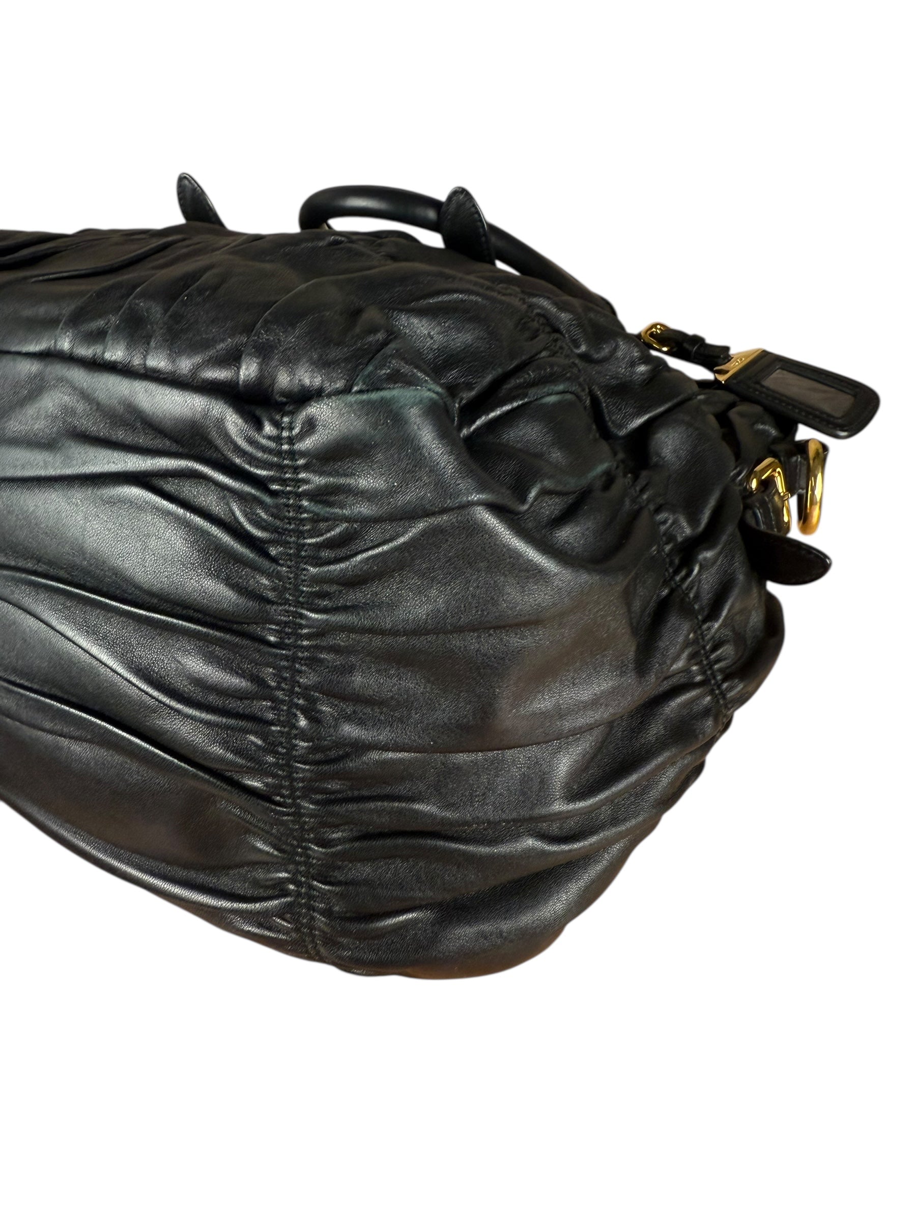 Prada Nappa Leather Ruffle Hobo Shoulder Bag
