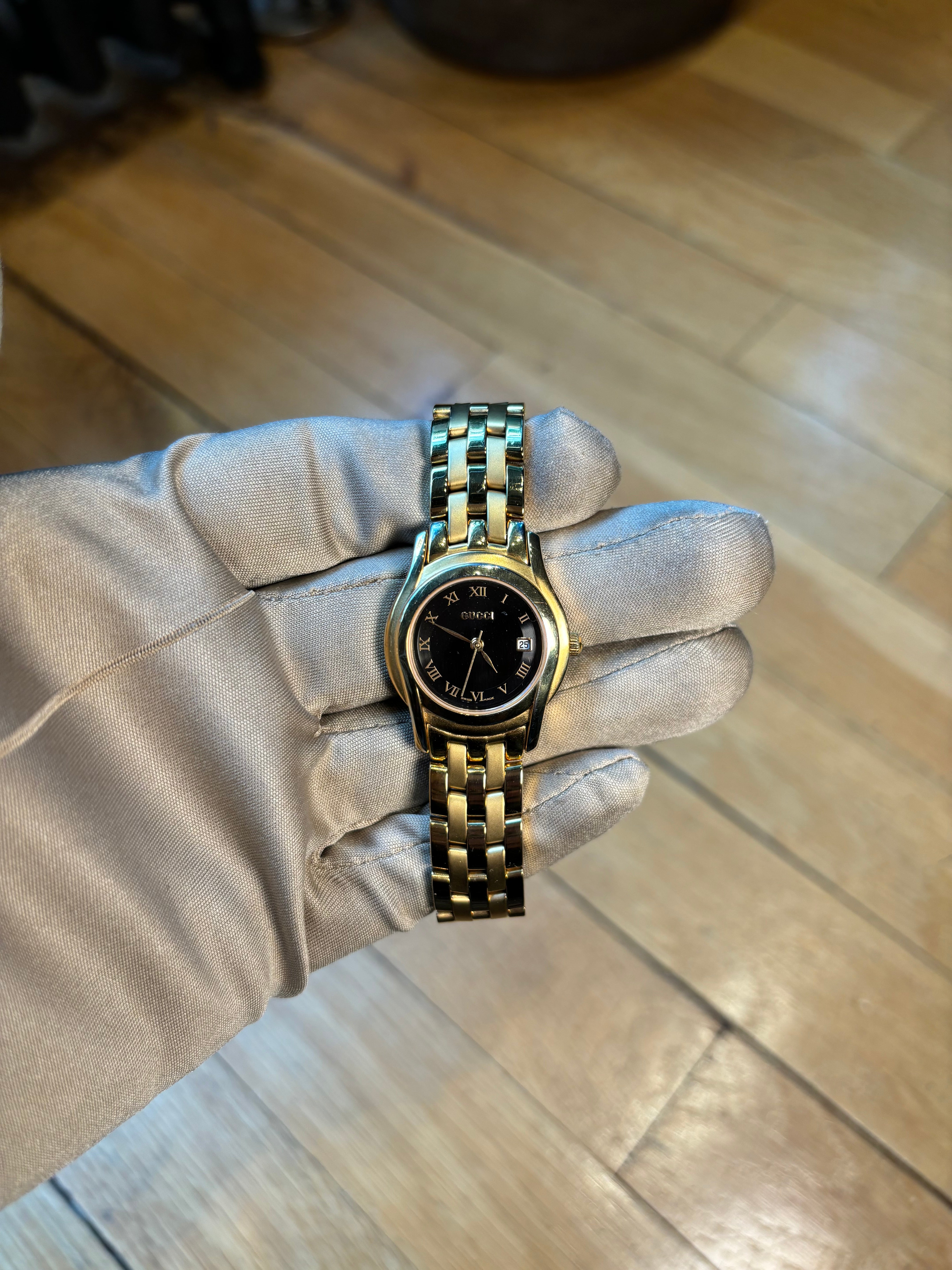 Gucci Gold Plated Link Black Dial
