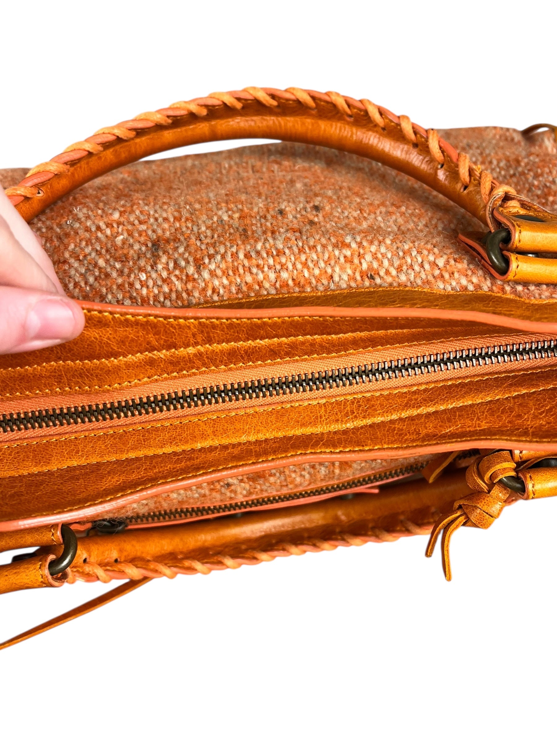 Balenciaga Wool Knit Orange City Bag