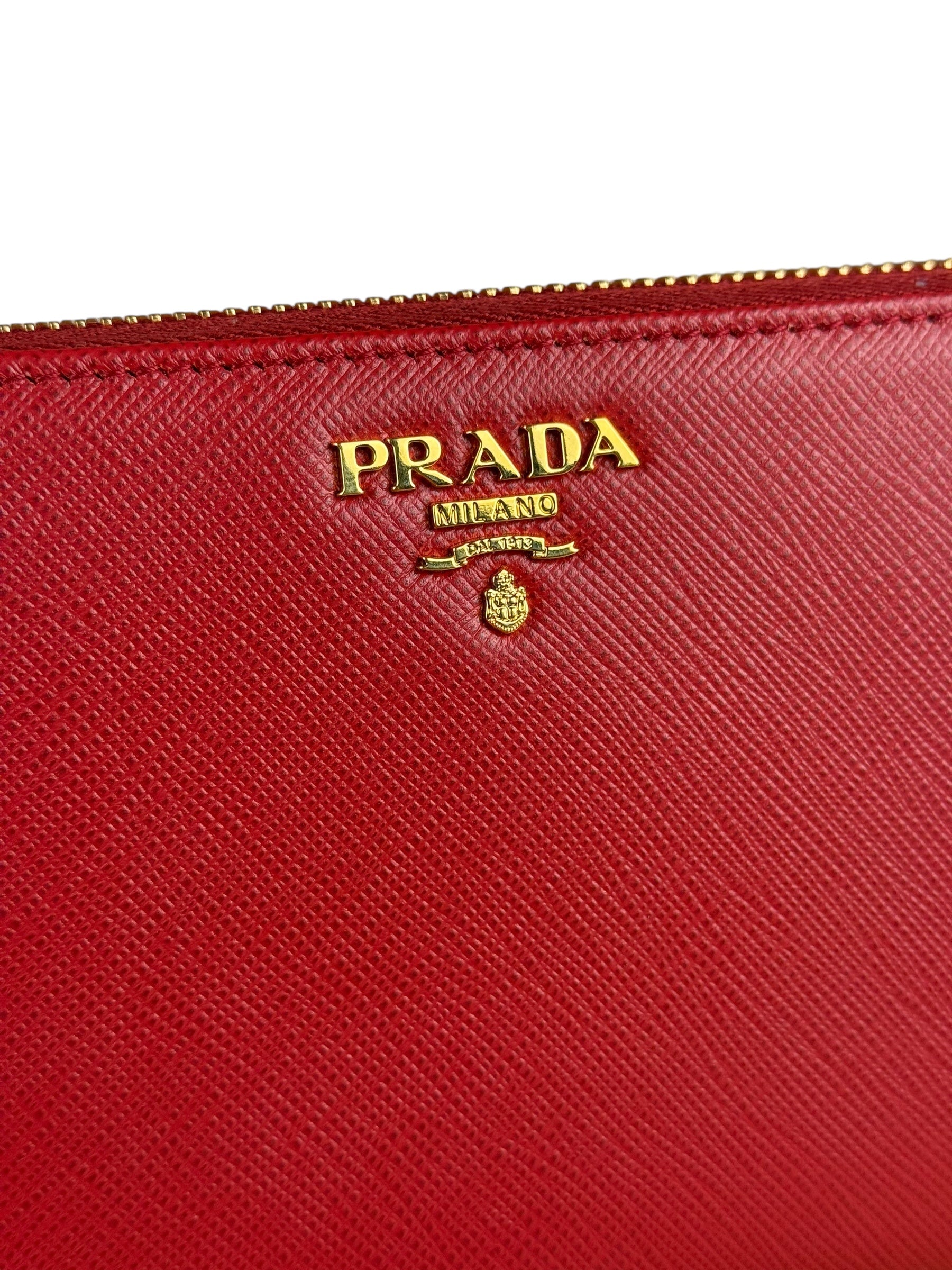 Prada Red Saffiano Leather Long Zippy Wallet