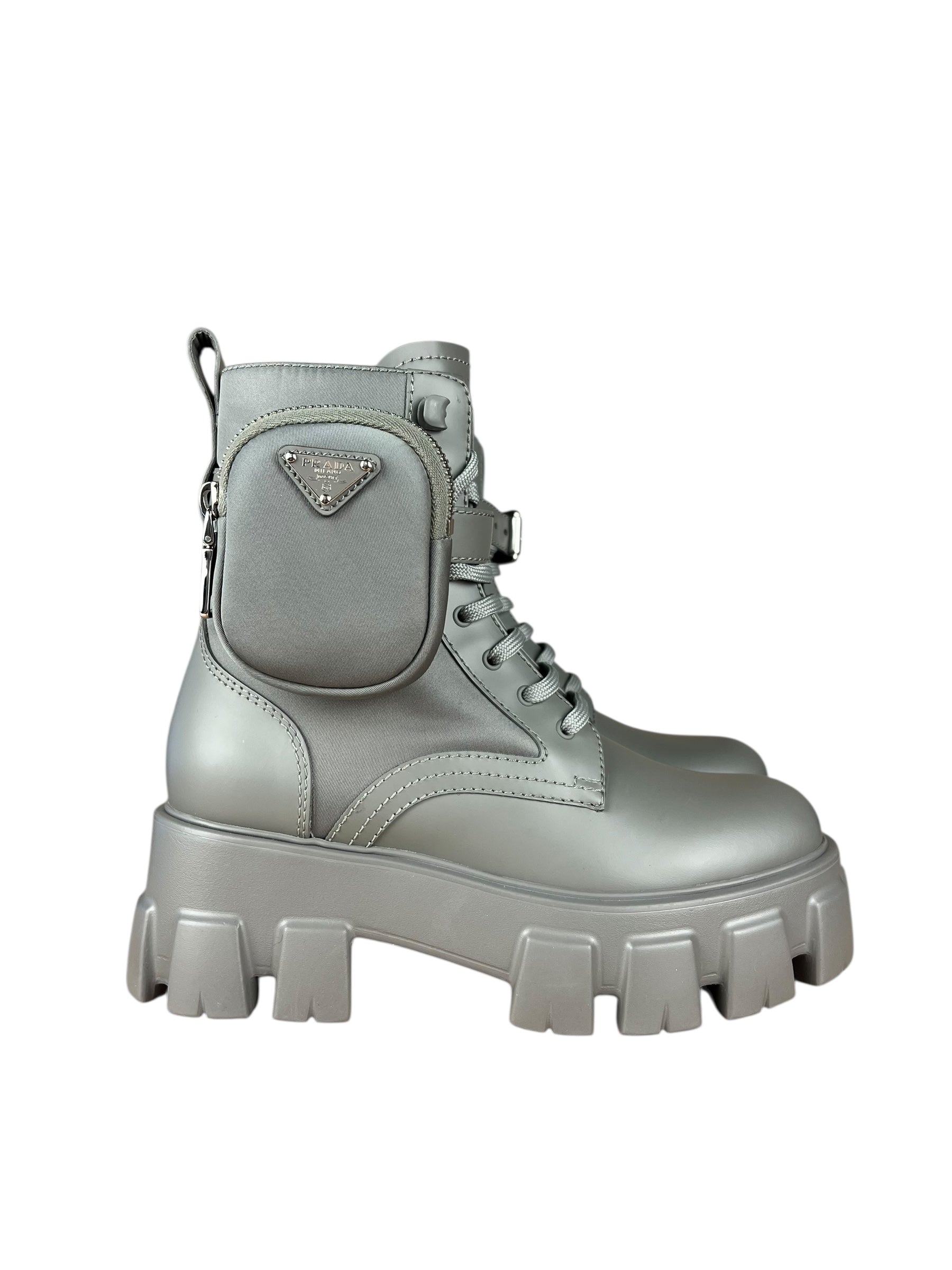 Prada Monolith Leather and Re-Nylon Pouch Boots