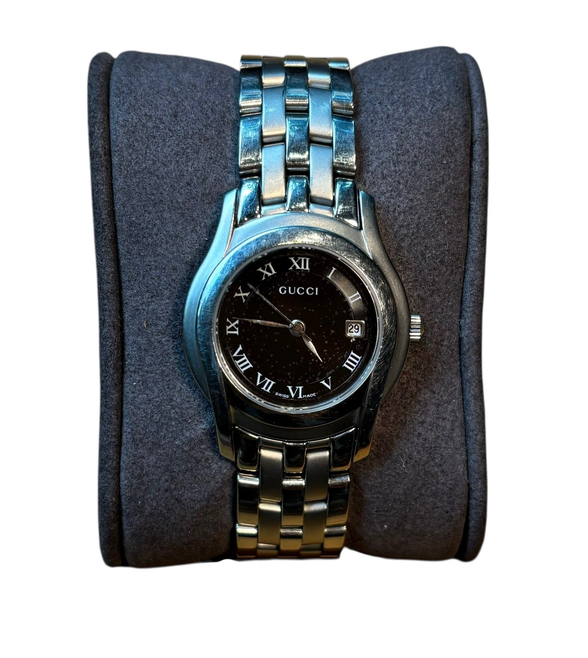 Gucci Stainless Steel Link Black Roman Numeral Dial