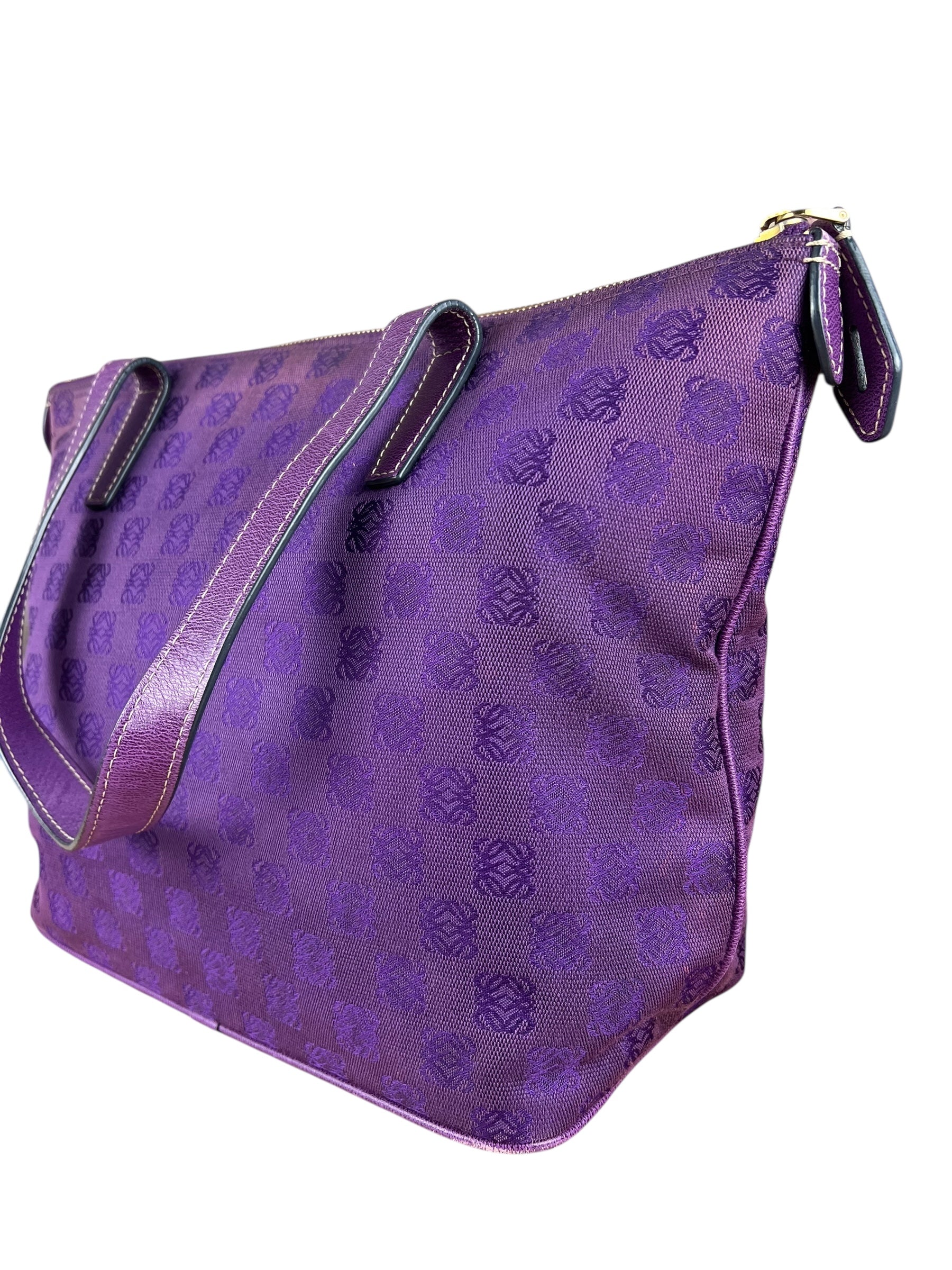 Loewe Vintage Purple Anagram Shoulder Tote