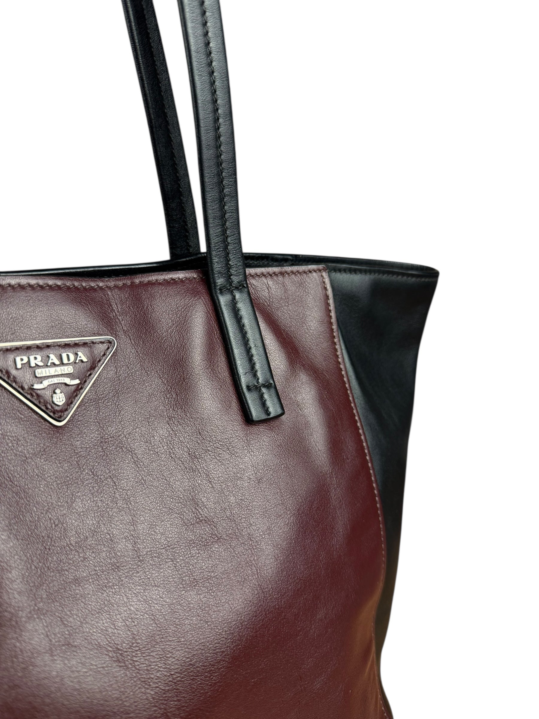 Prada Black/Burgundy Leather Shoulder Tote
