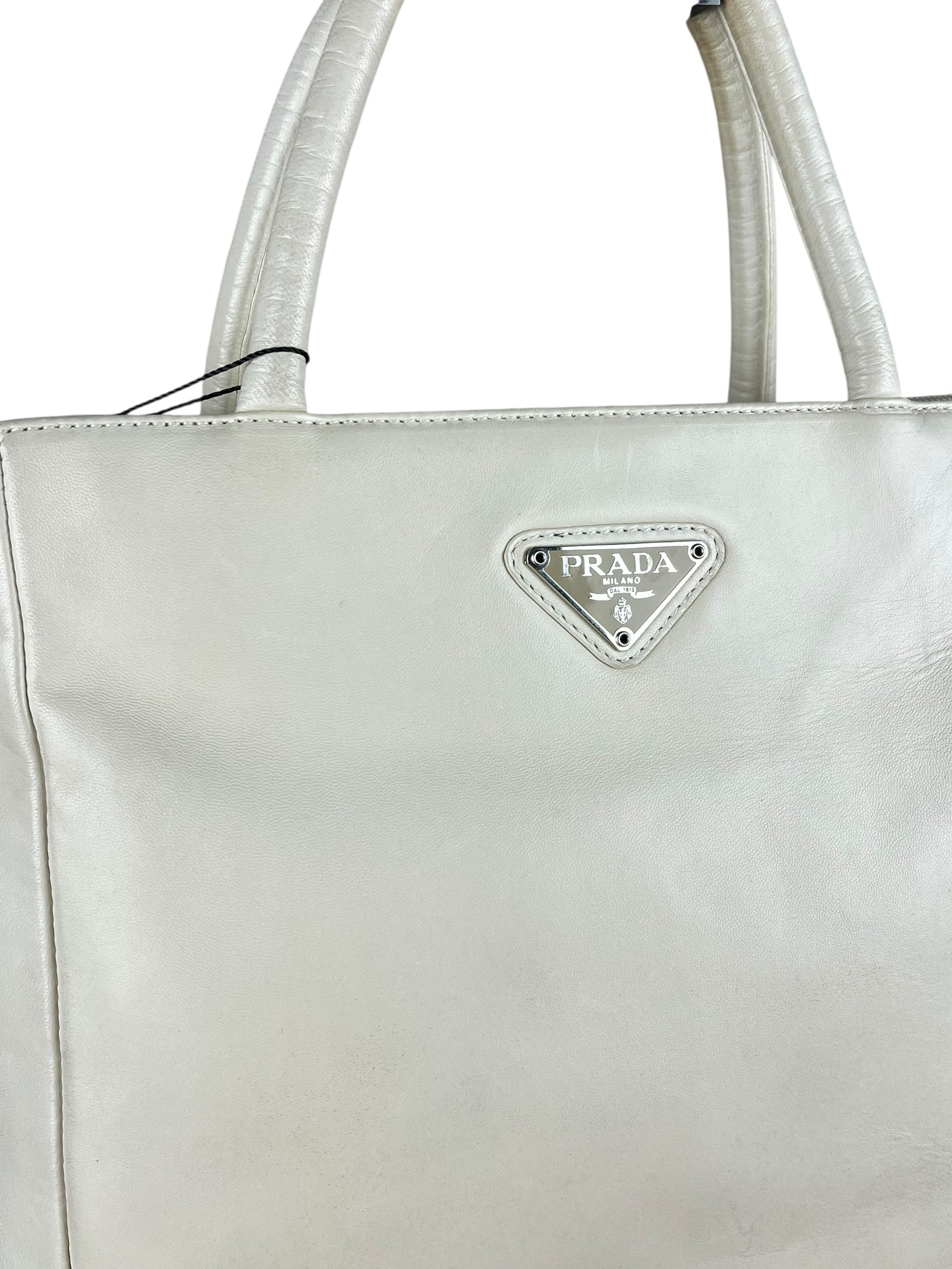 Prada Leather Tote Bag Beige/Ivory