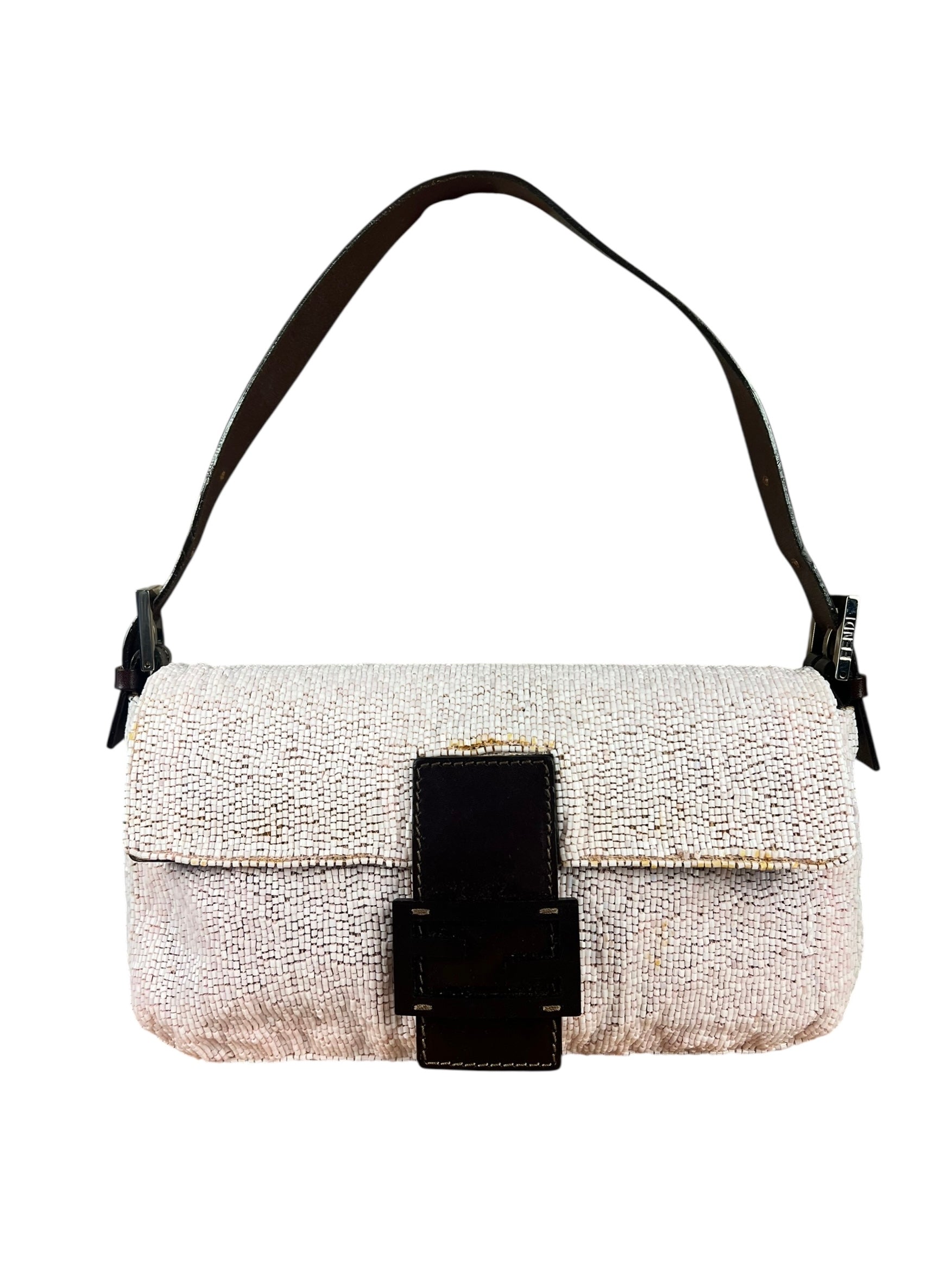 Fendi Pelle Rosa Beaded Baguette
