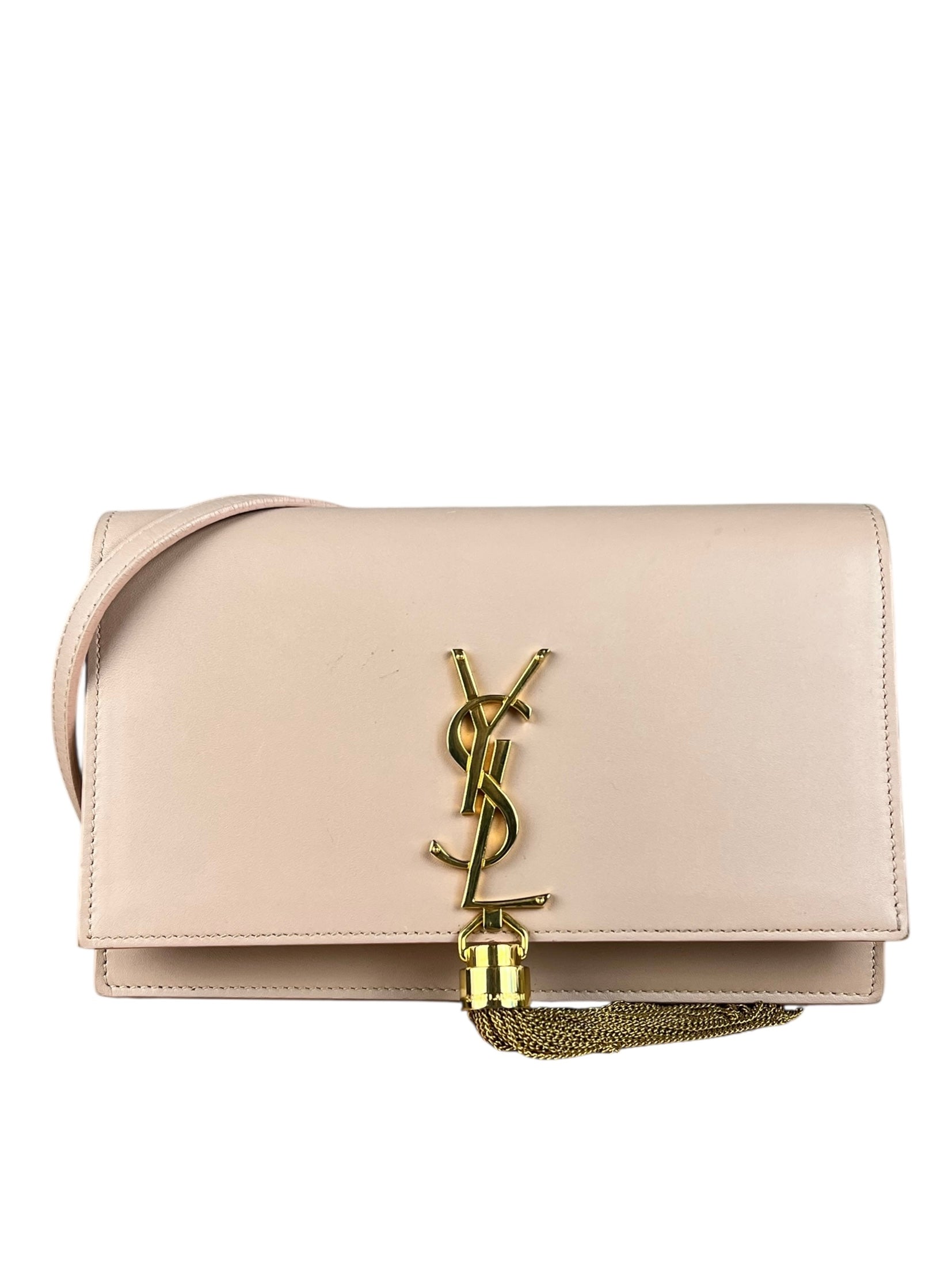 Saint Laurent Smooth Calfskin Monogram Kate Tassel Chain Pink