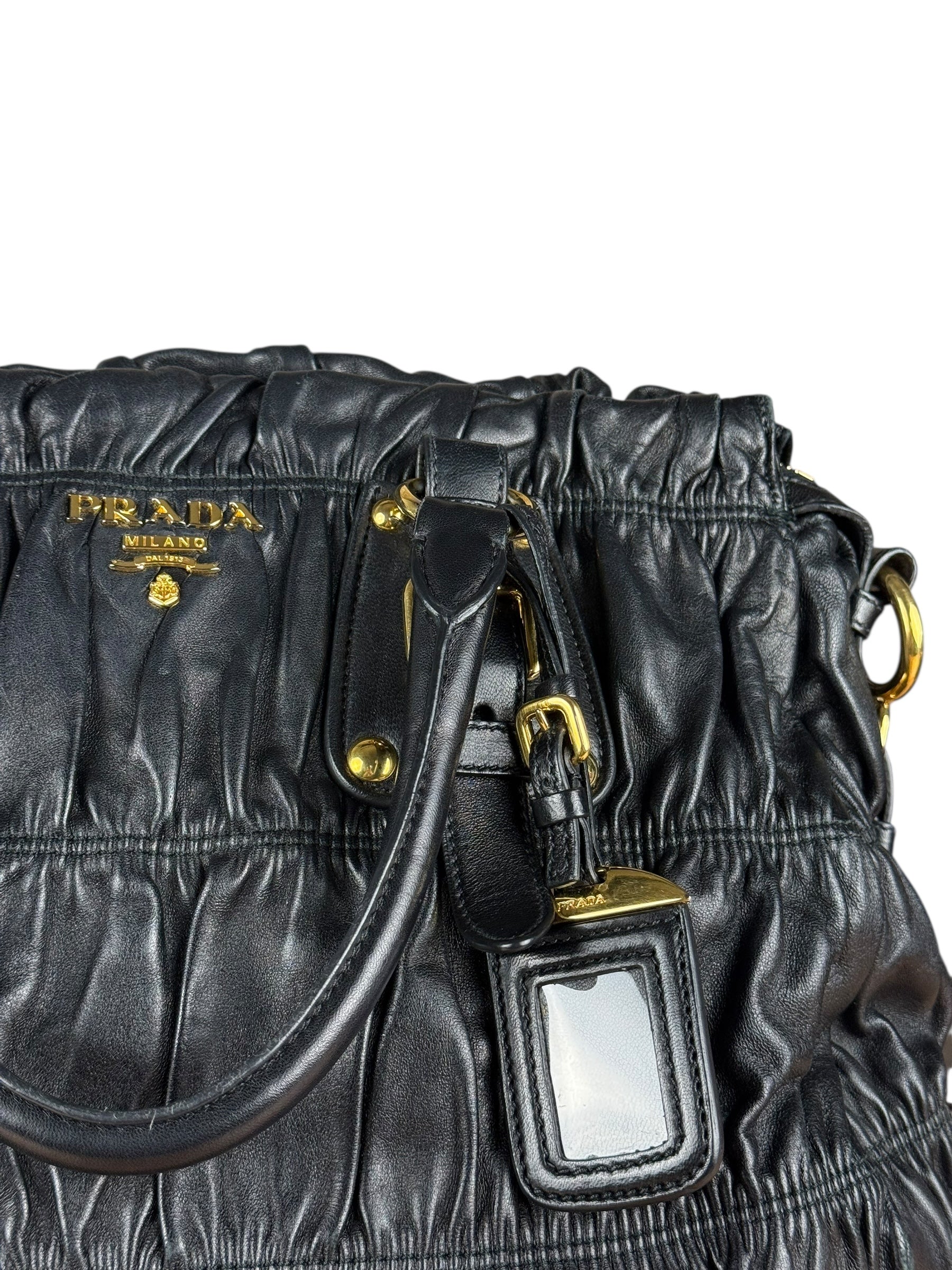 Prada Nappa Leather Ruffle Hobo Shoulder Bag
