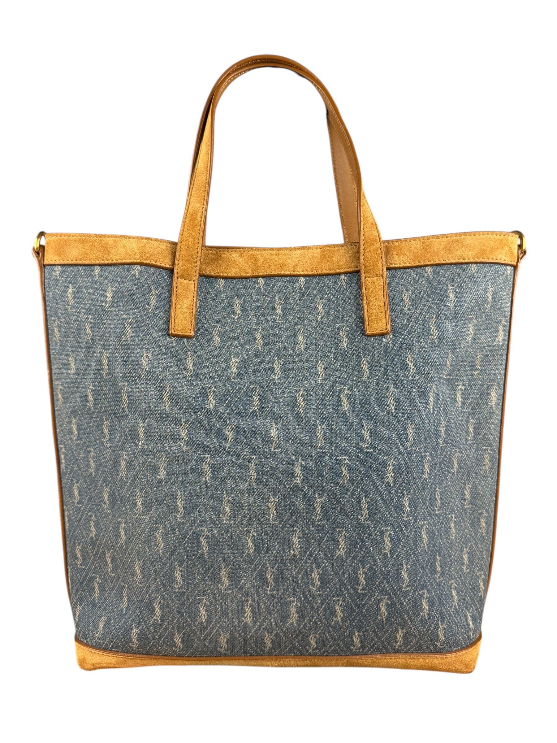 Saint Laurent Monogram Print Denim Bucket Tote