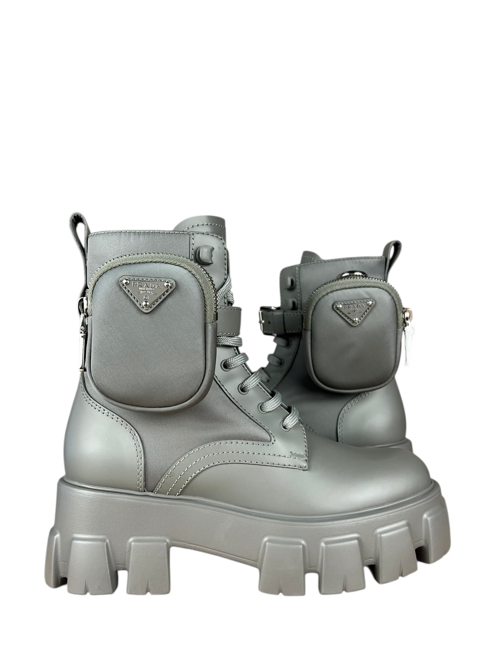 Prada Monolith Leather and Re-Nylon Pouch Boots