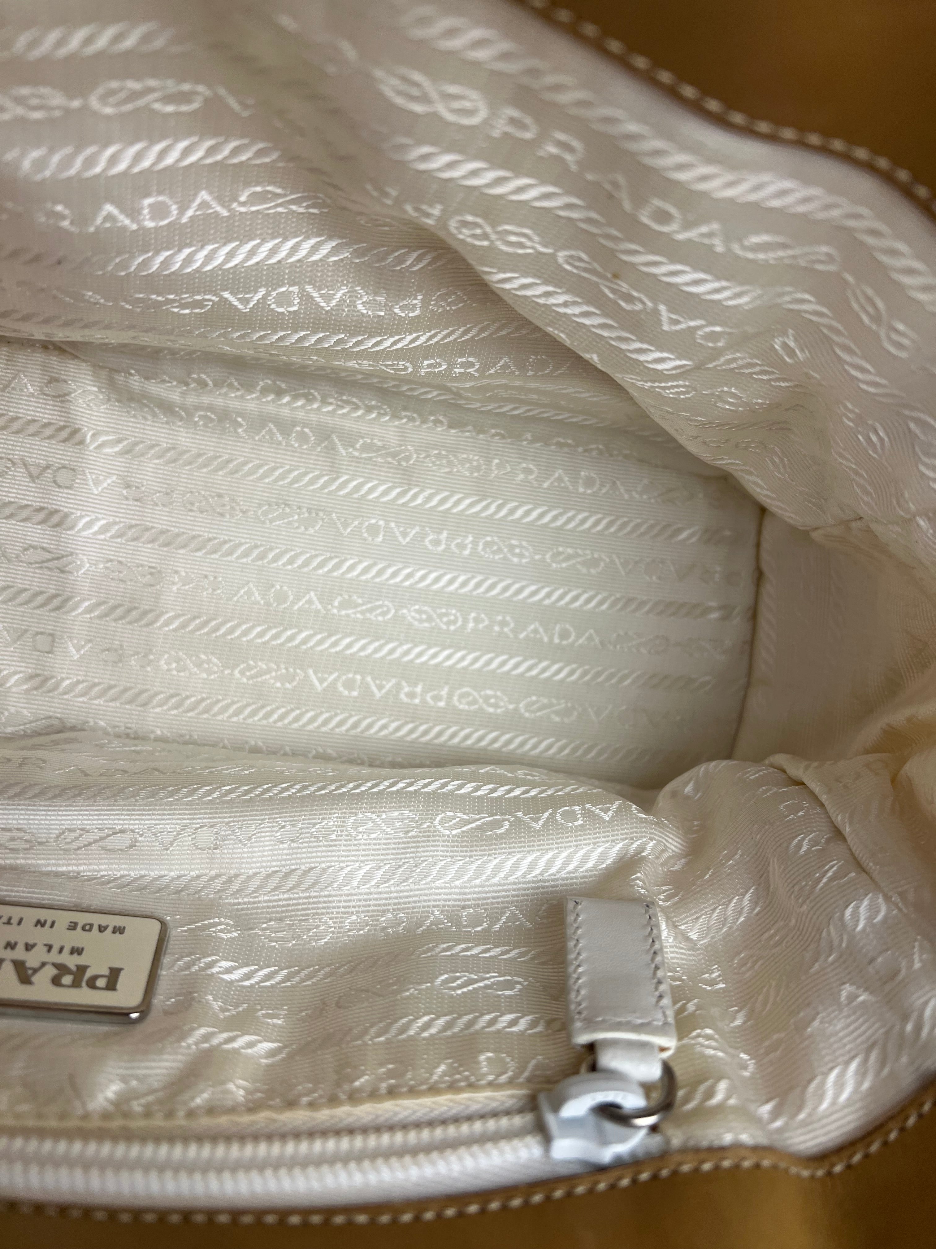 Prada Vintage White/Brown Top Handle Bag