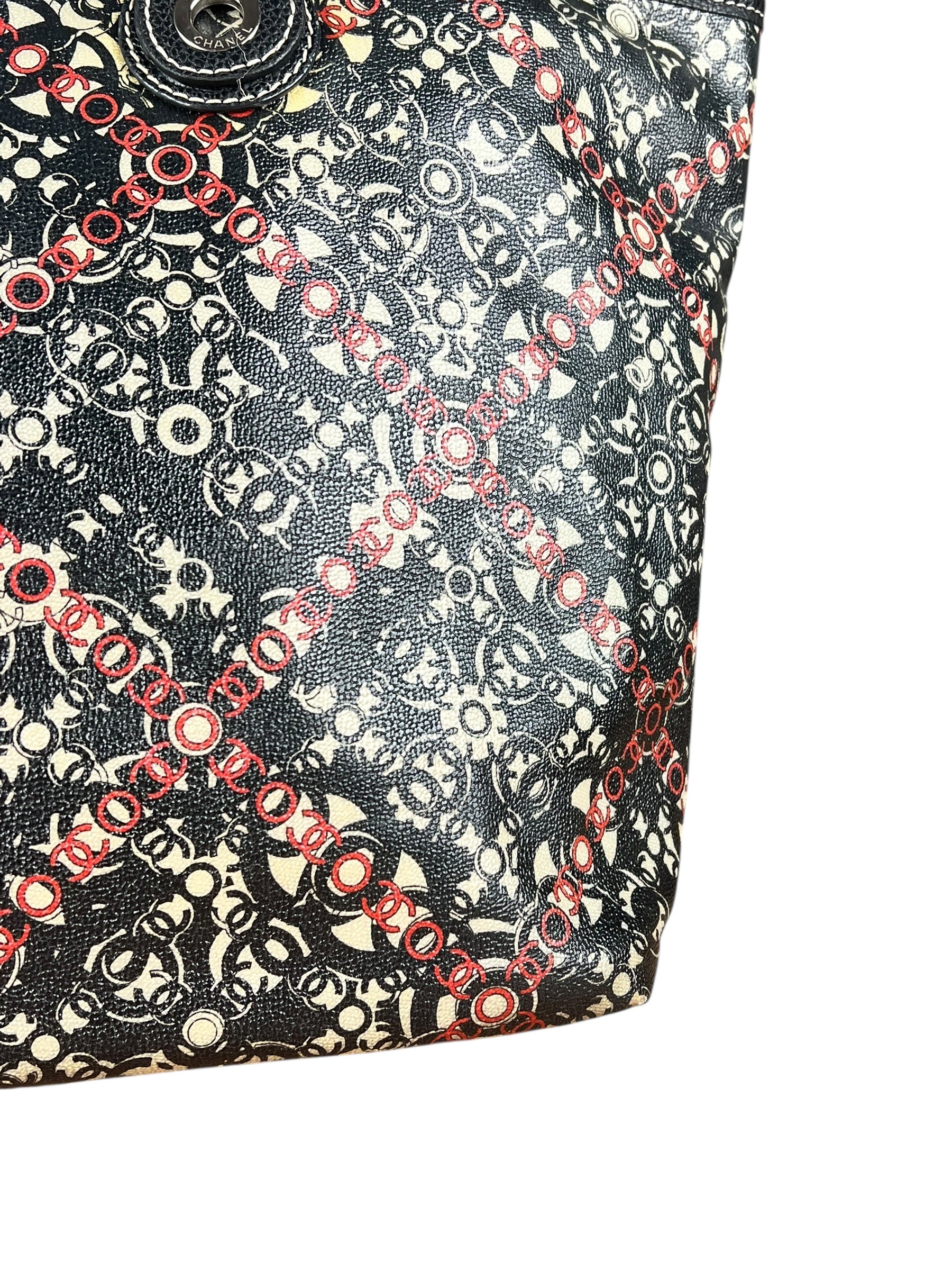 Chanel Optic Coco Chainlink Print Shoulder Tote