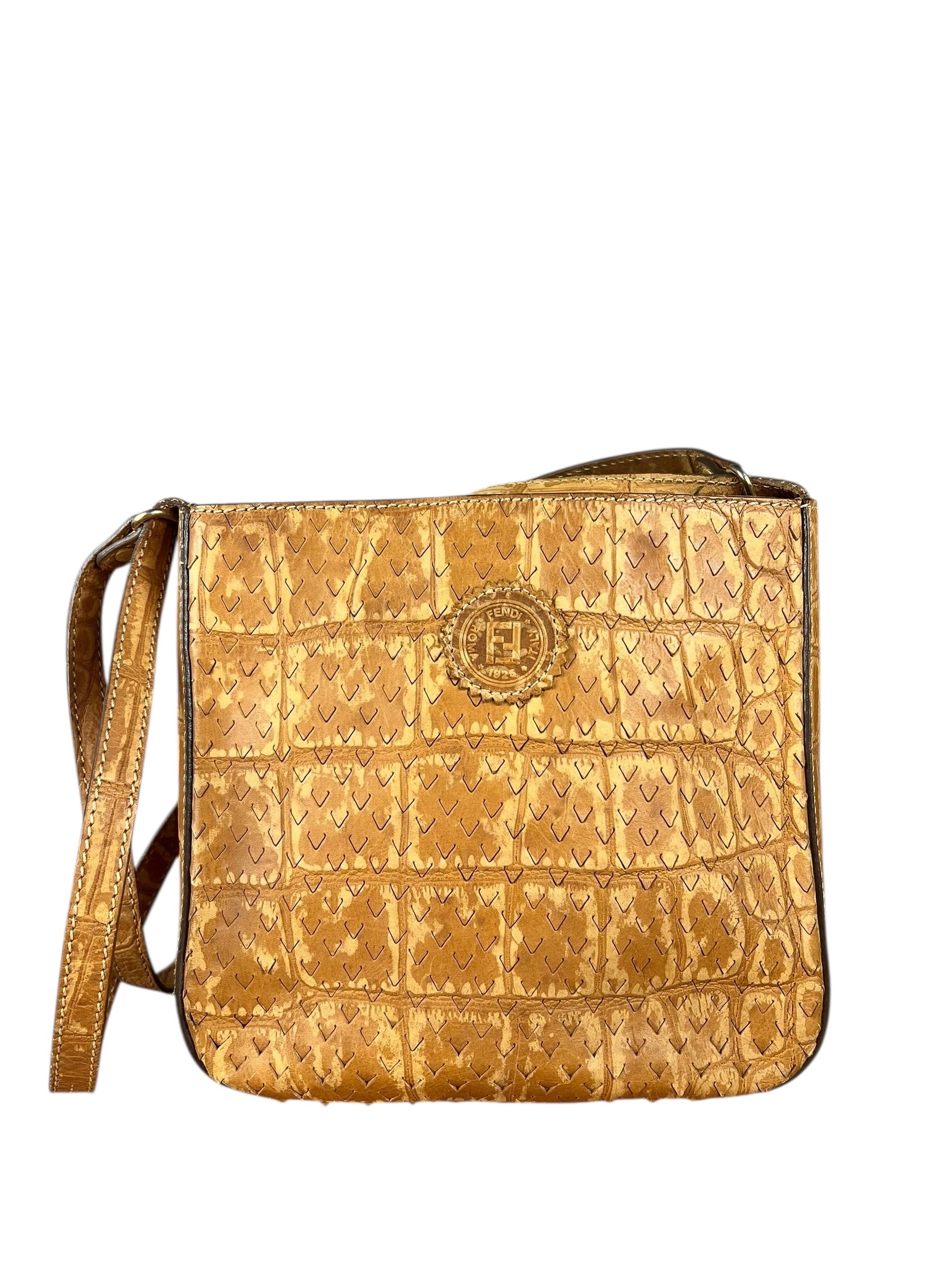 Fendi Vintage Crocodile-Embossed Leather Crossbody Bag