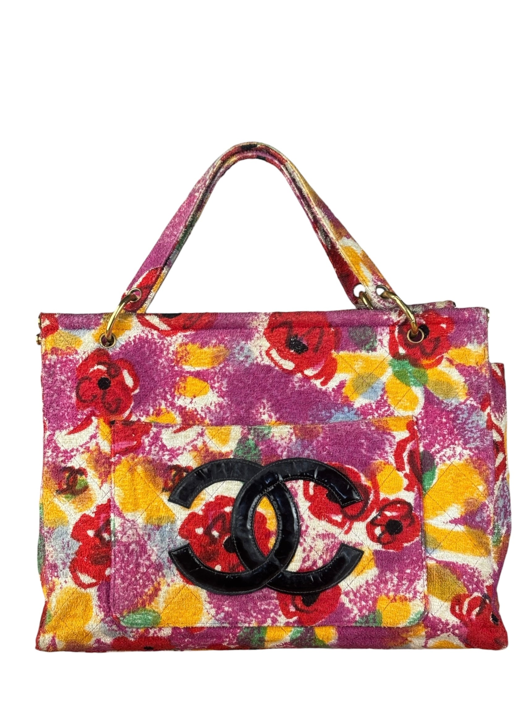 Chanel Vintage Graffiti Floral Terrycloth Beach Resort Tote Bag