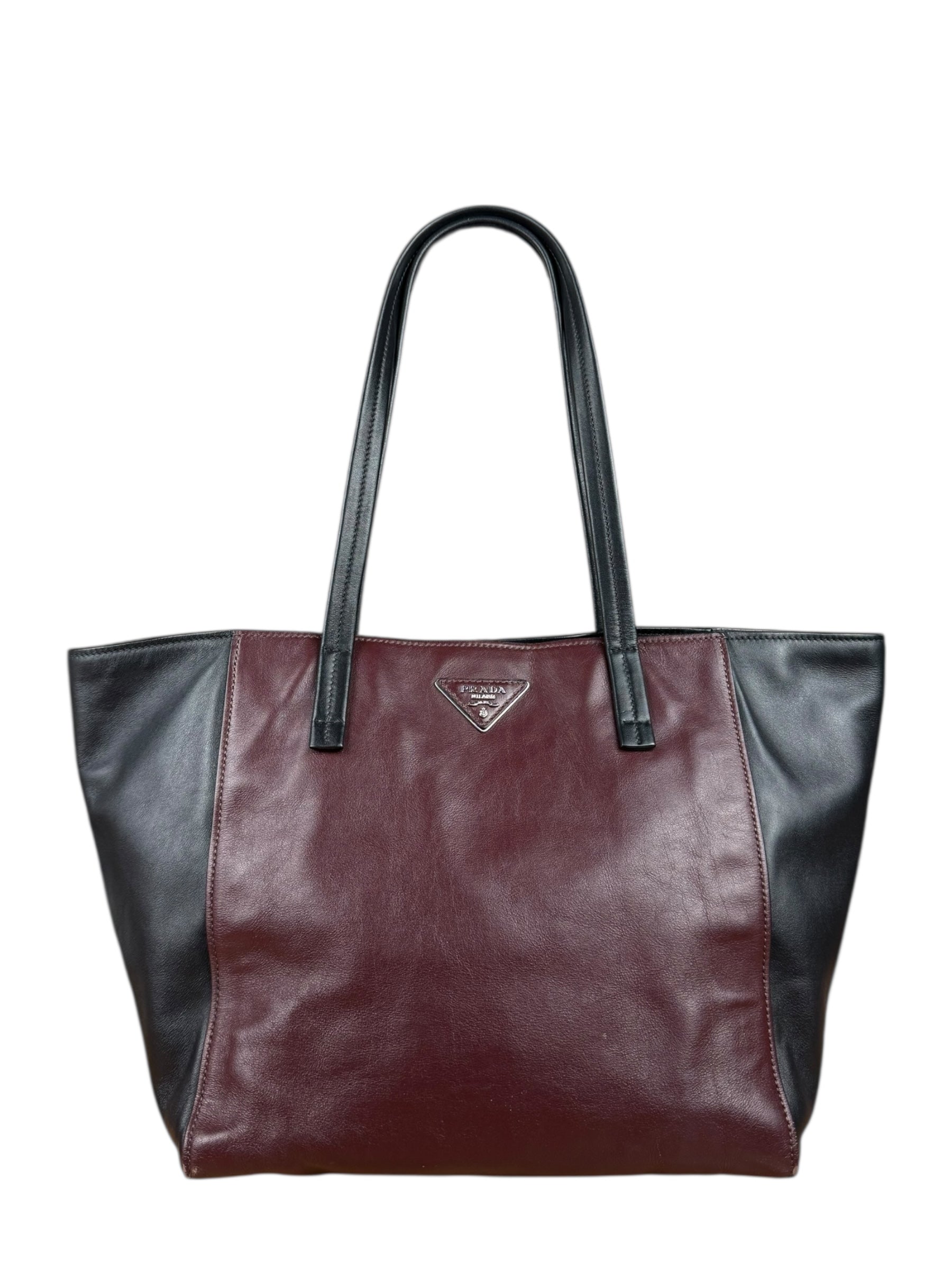 Prada Black/Burgundy Leather Shoulder Tote
