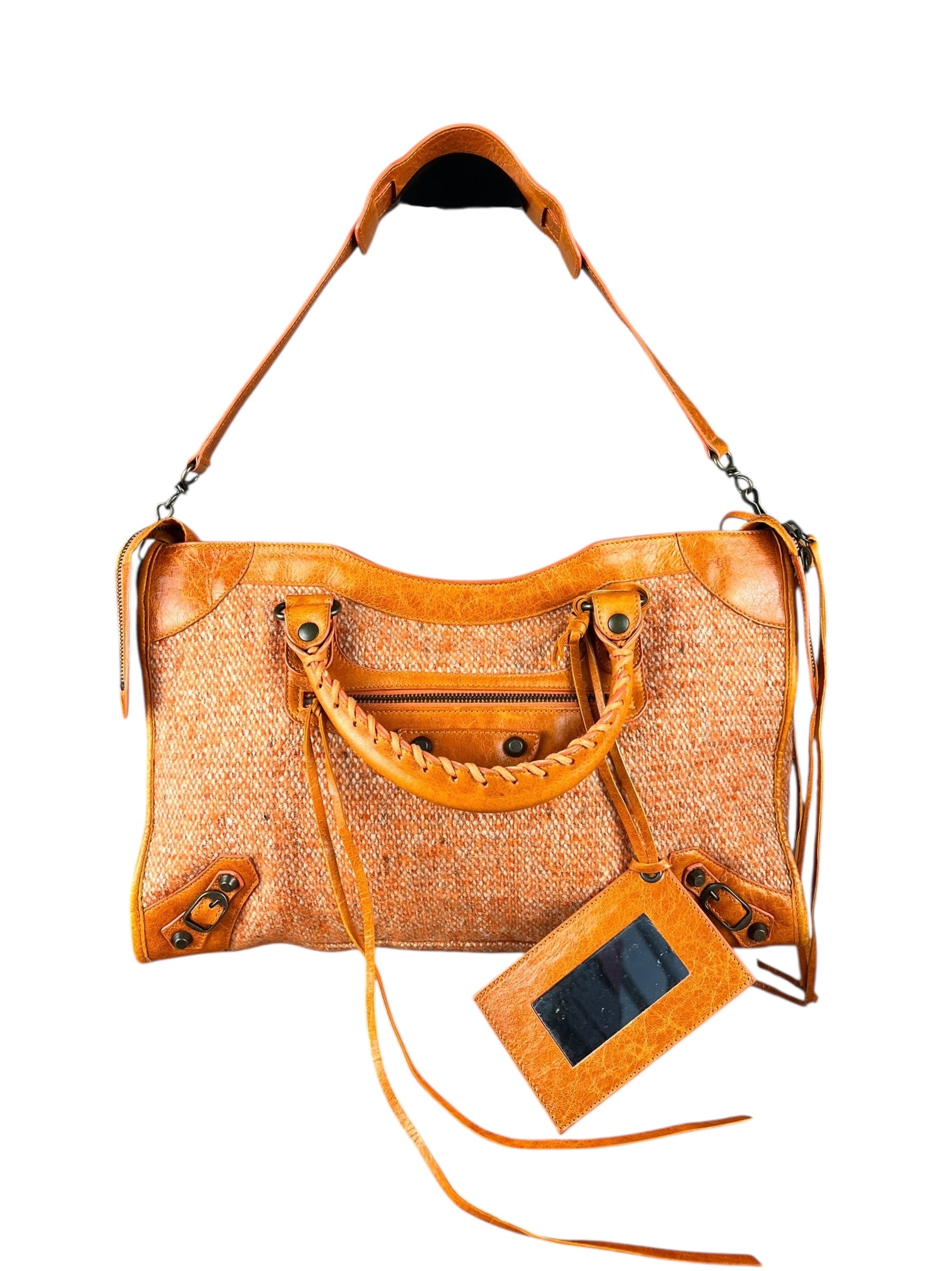 Balenciaga Wool Knit Orange City Bag