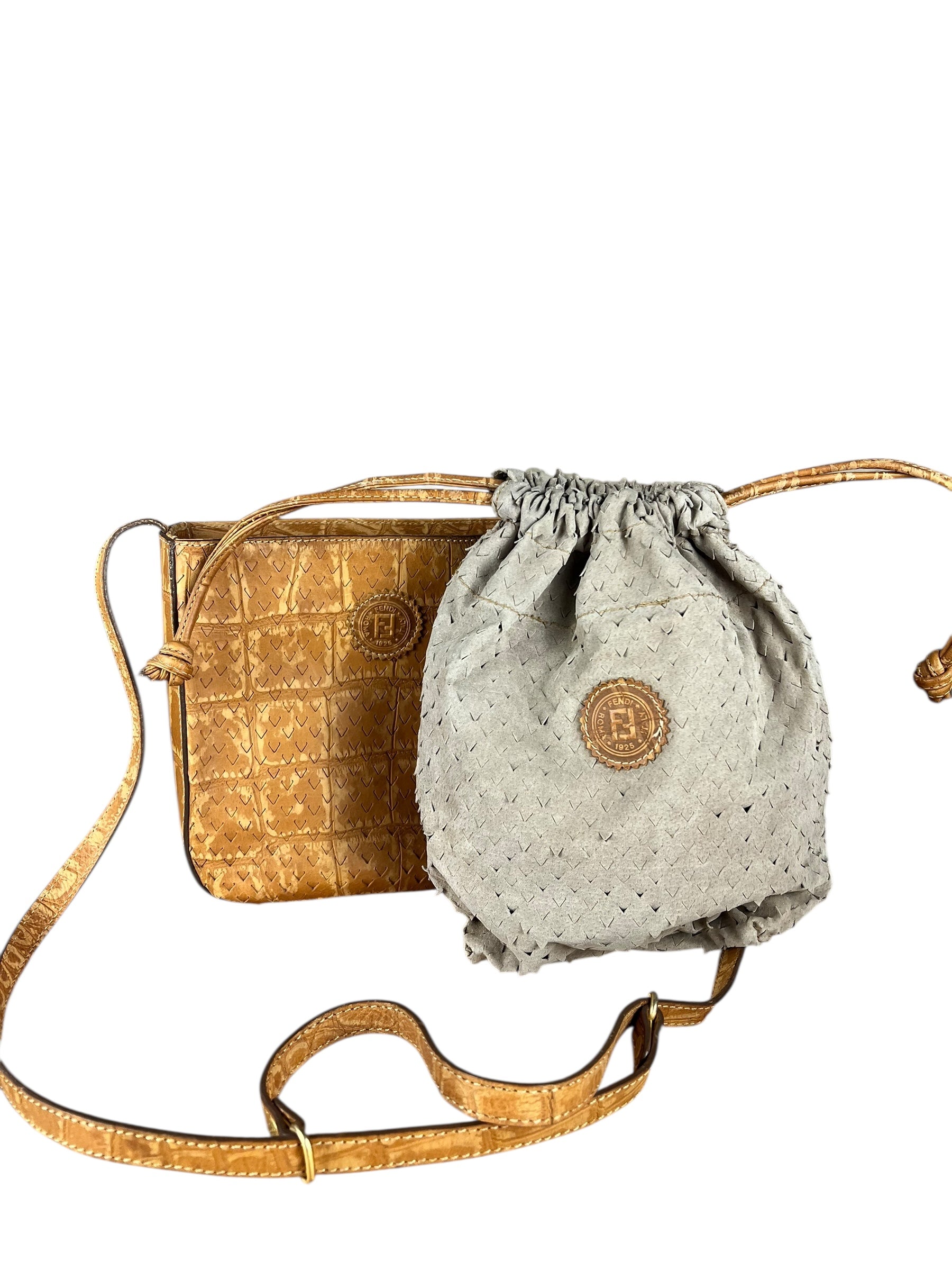 Fendi Vintage Crocodile-Embossed Leather Crossbody Bag