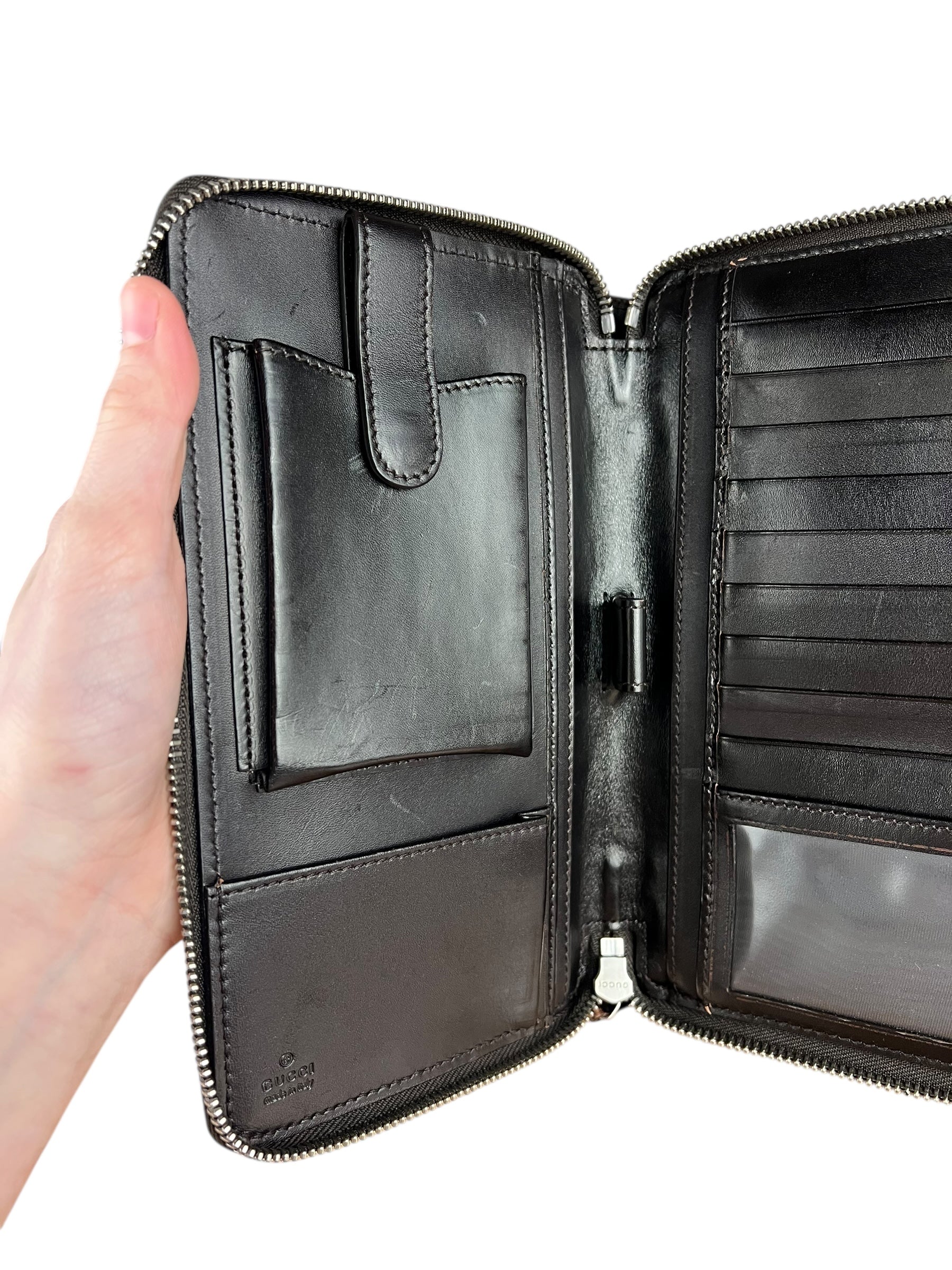 Gucci Diamante Leather Zippy Top Handle Organizer